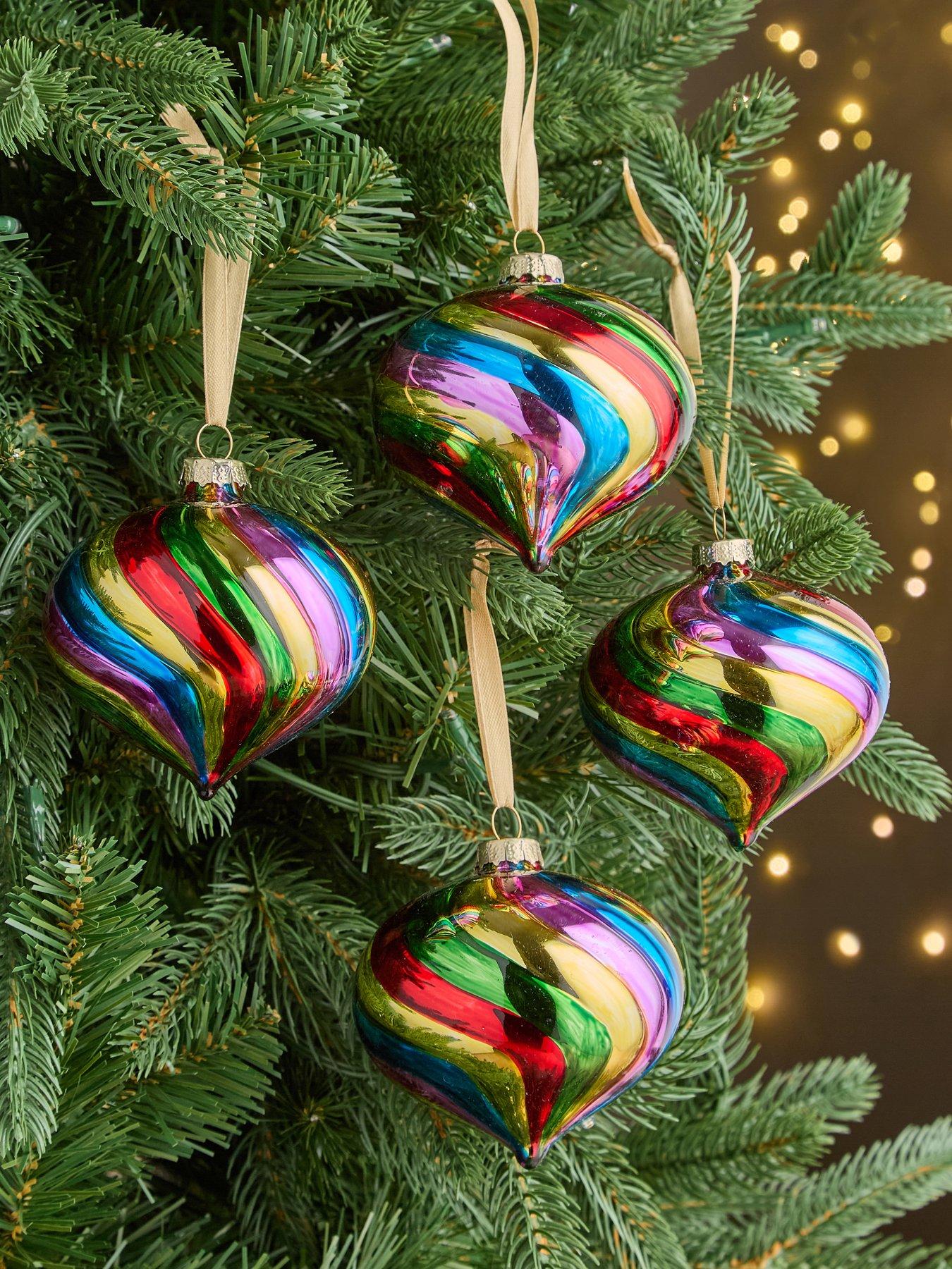 undefined Multicolour Glass Onion Christmas Tree Decorations - Pack of 4