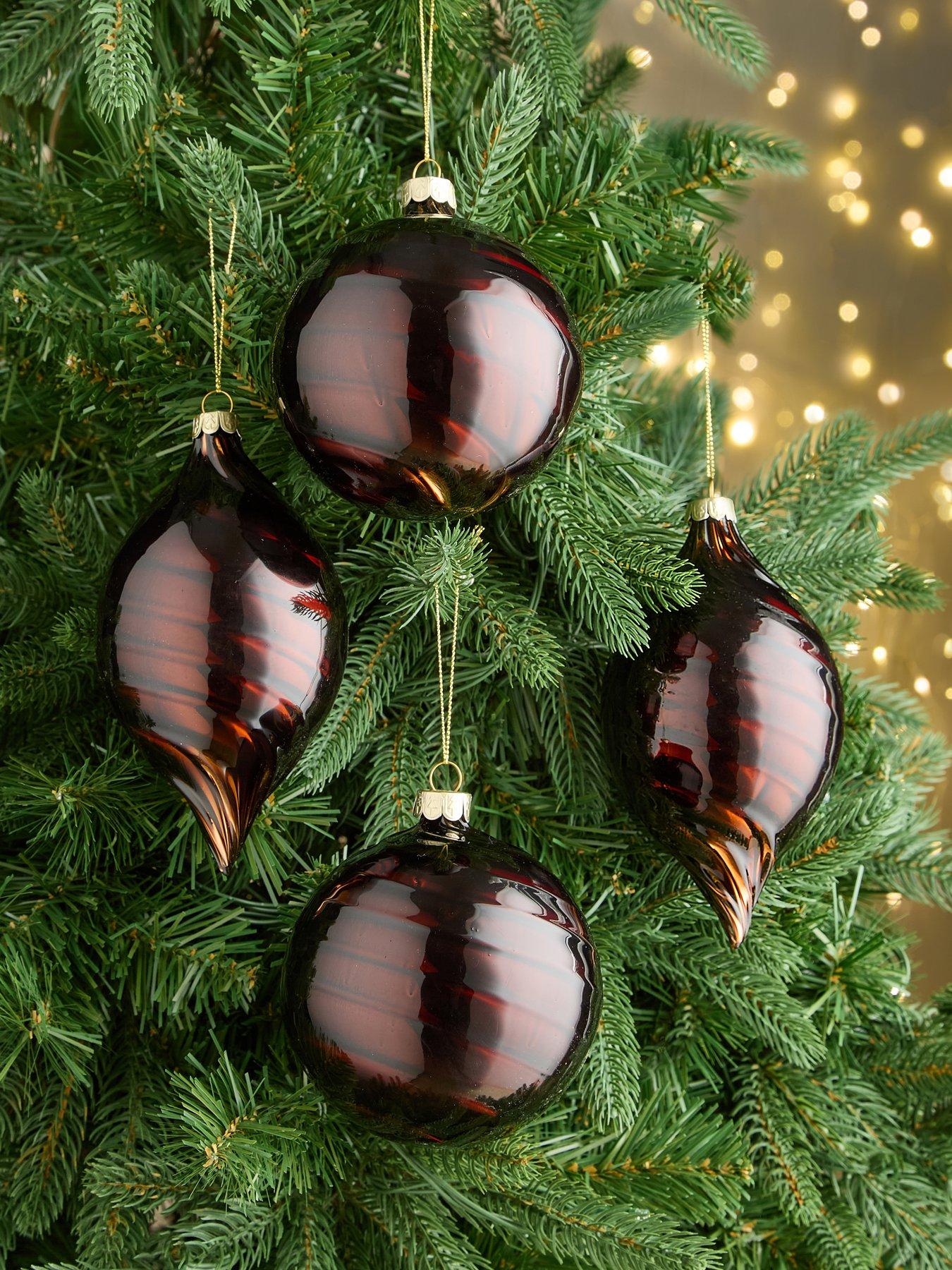 Festive 10 cm Brown Swirl Glass Baubles - Set of 4