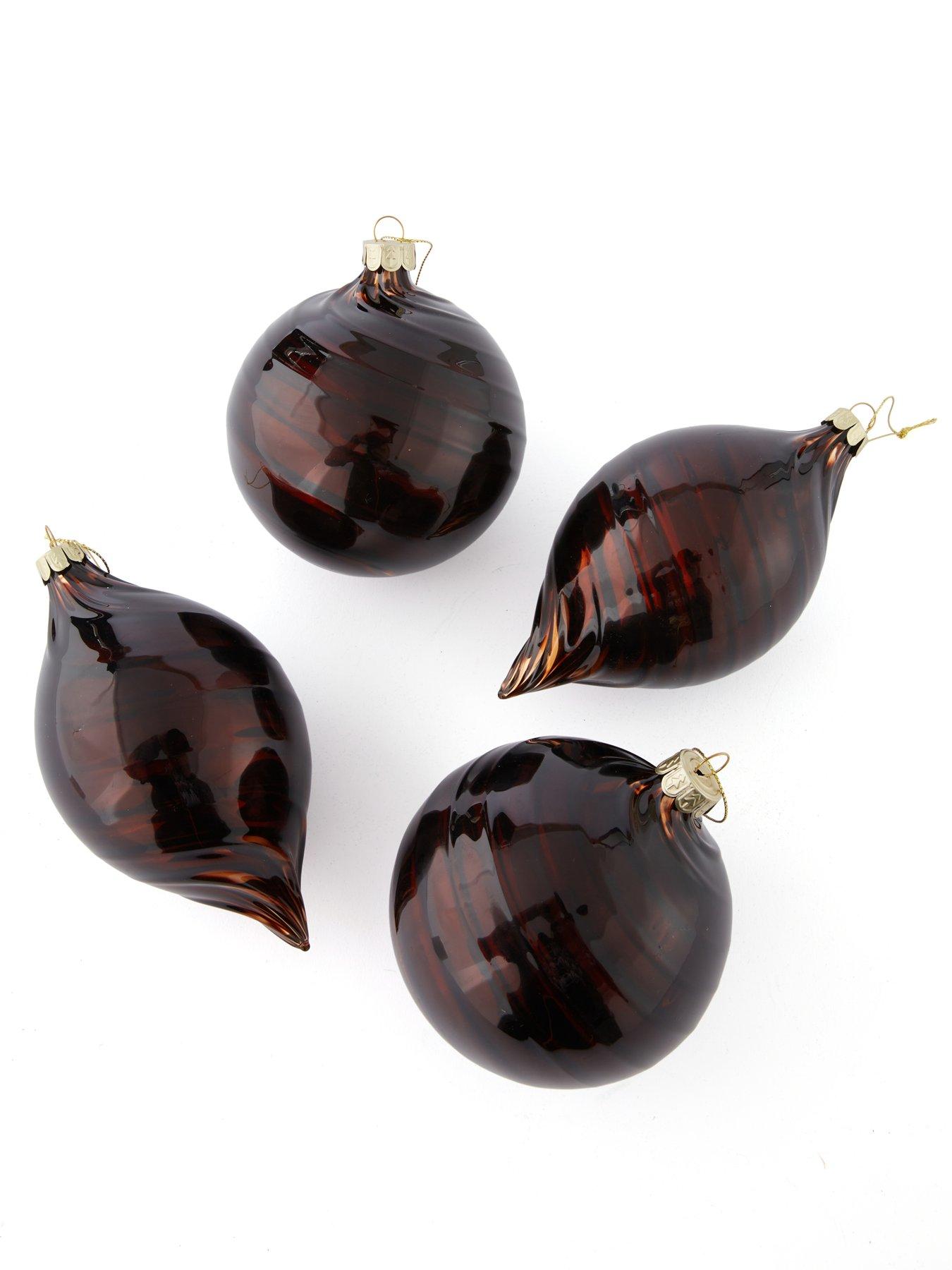  image of festive-10-cm-brown-swirl-glass-baubles-set-of-4