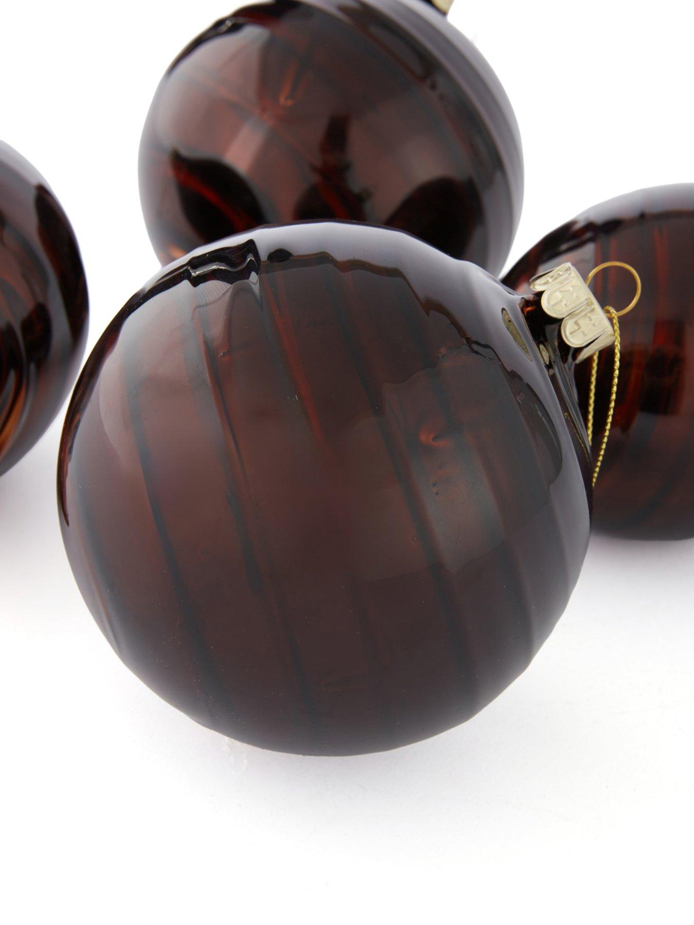  image of festive-10-cm-brown-swirl-glass-baubles-set-of-4