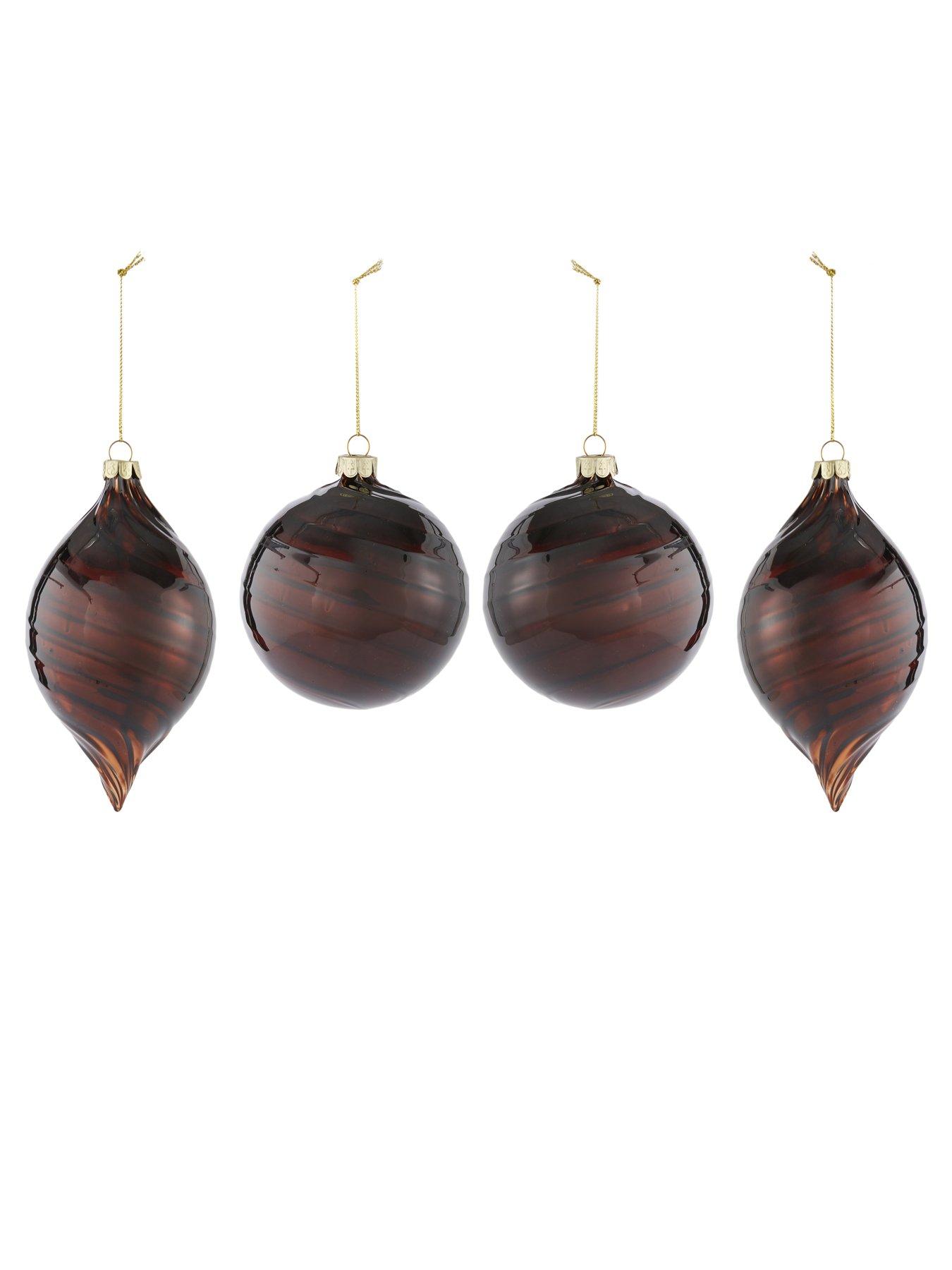  image of festive-10-cm-brown-swirl-glass-baubles-set-of-4