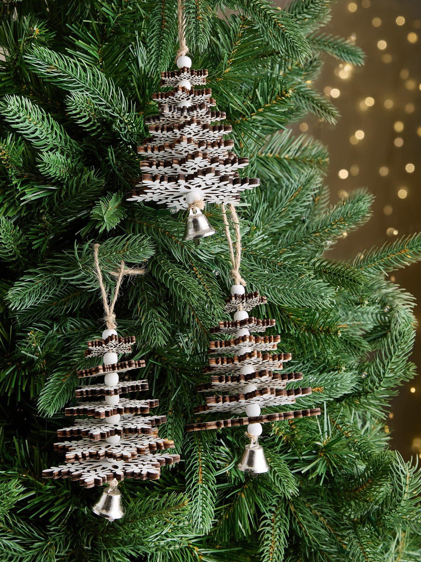 undefined Set of 3 Wooden Snowflake Christmas Tree Decorations