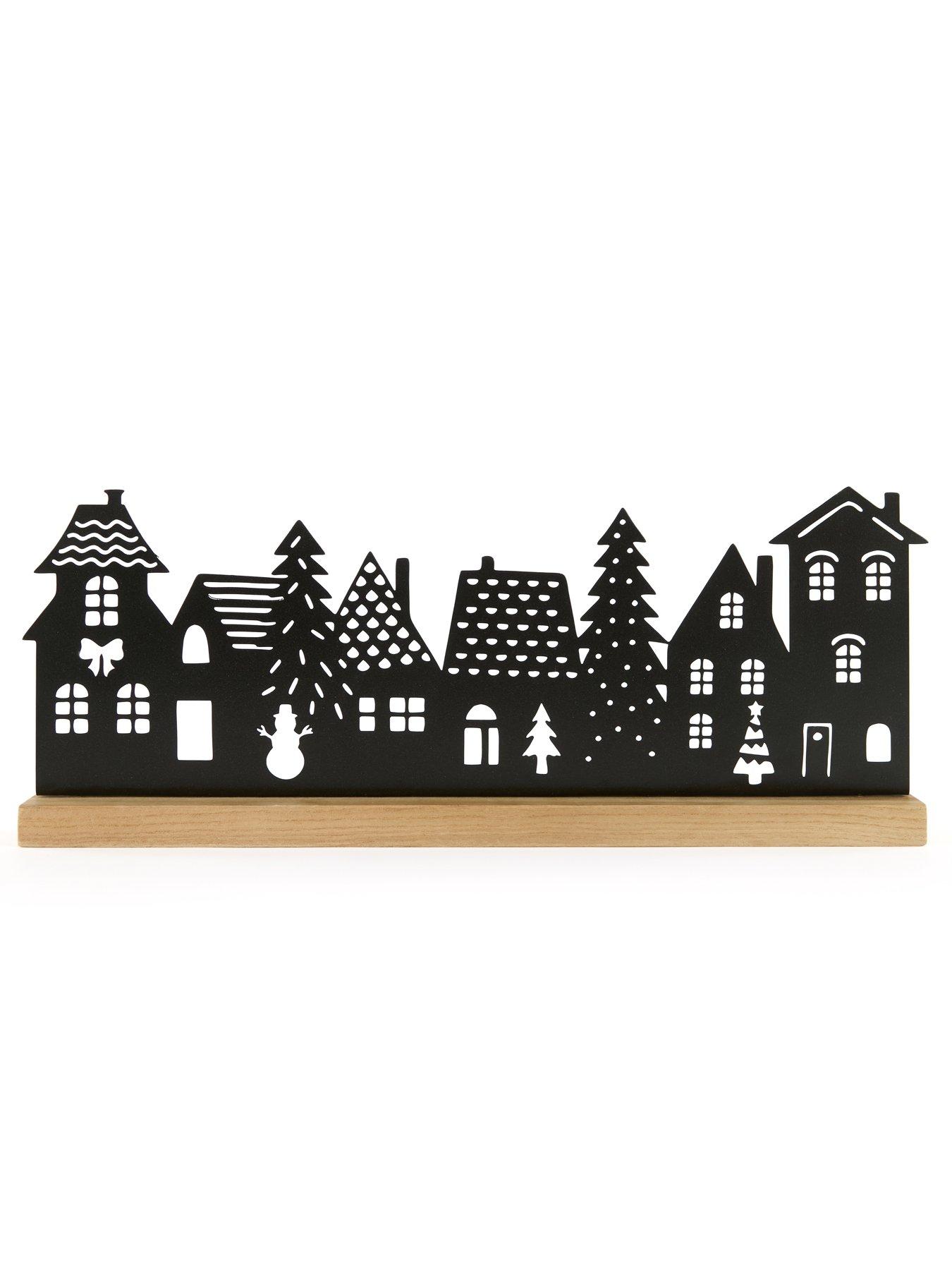  image of festive-40nbspcm-black-wooden-house-scene-christmas-decoration