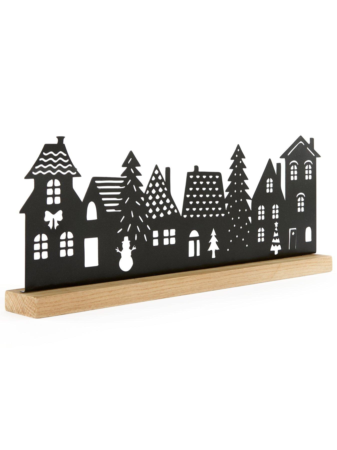  image of festive-40nbspcm-black-wooden-house-scene-christmas-decoration