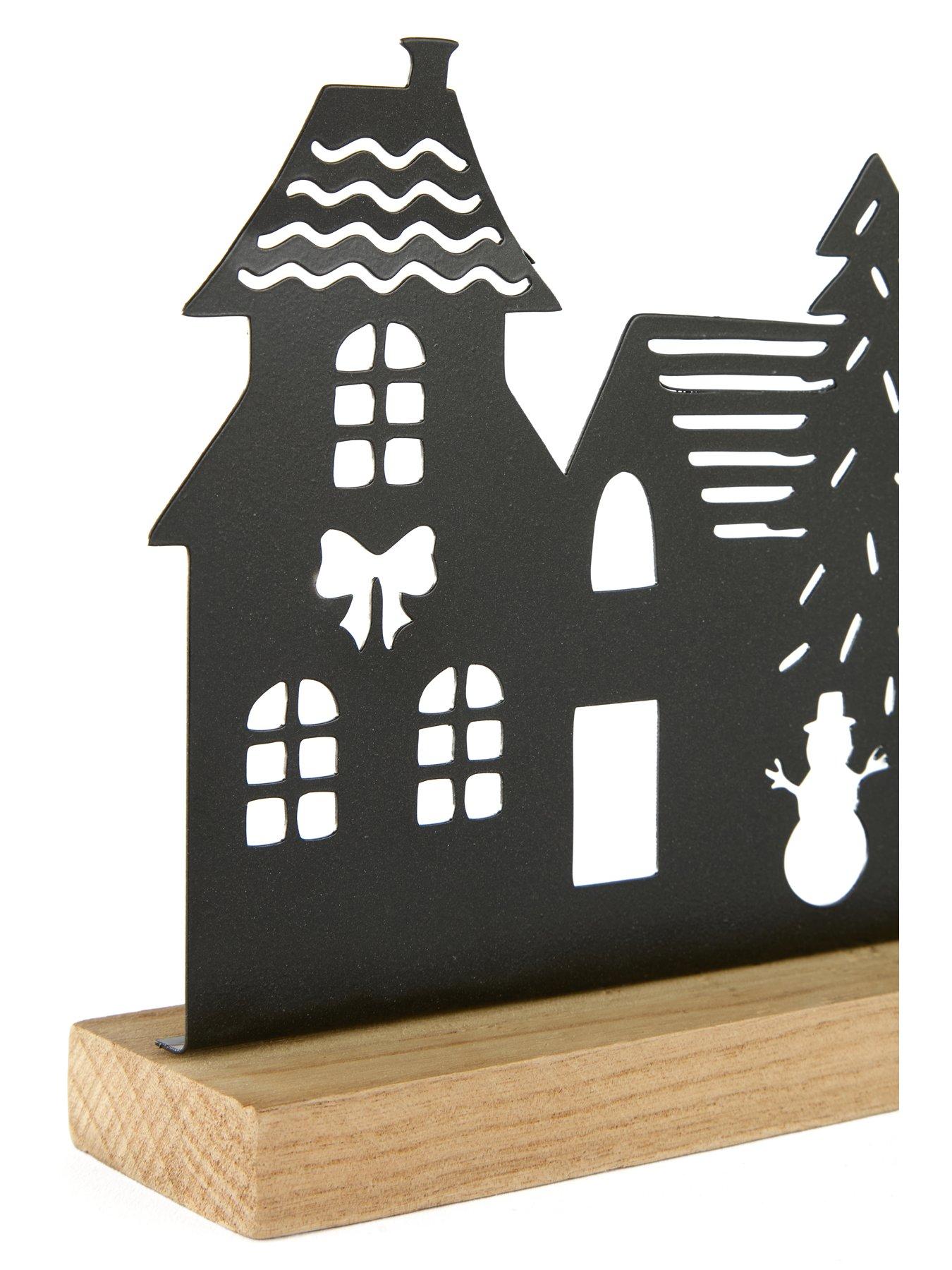  image of festive-40nbspcm-black-wooden-house-scene-christmas-decoration