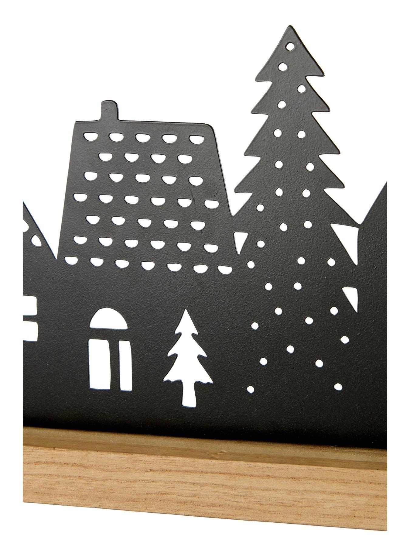  image of festive-40nbspcm-black-wooden-house-scene-christmas-decoration