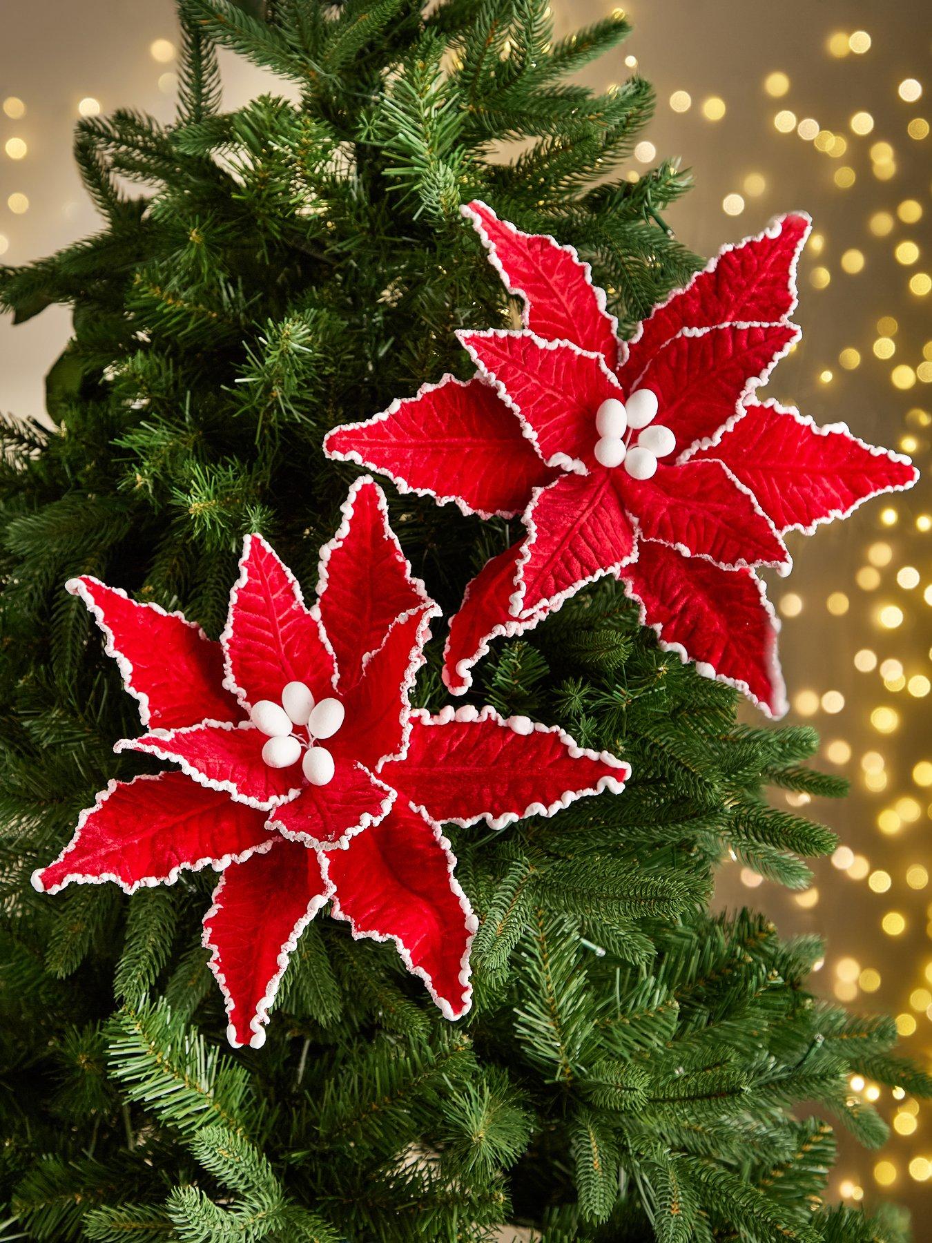 undefined Set of 4 Red Poinsettia Christmas Tree Picks