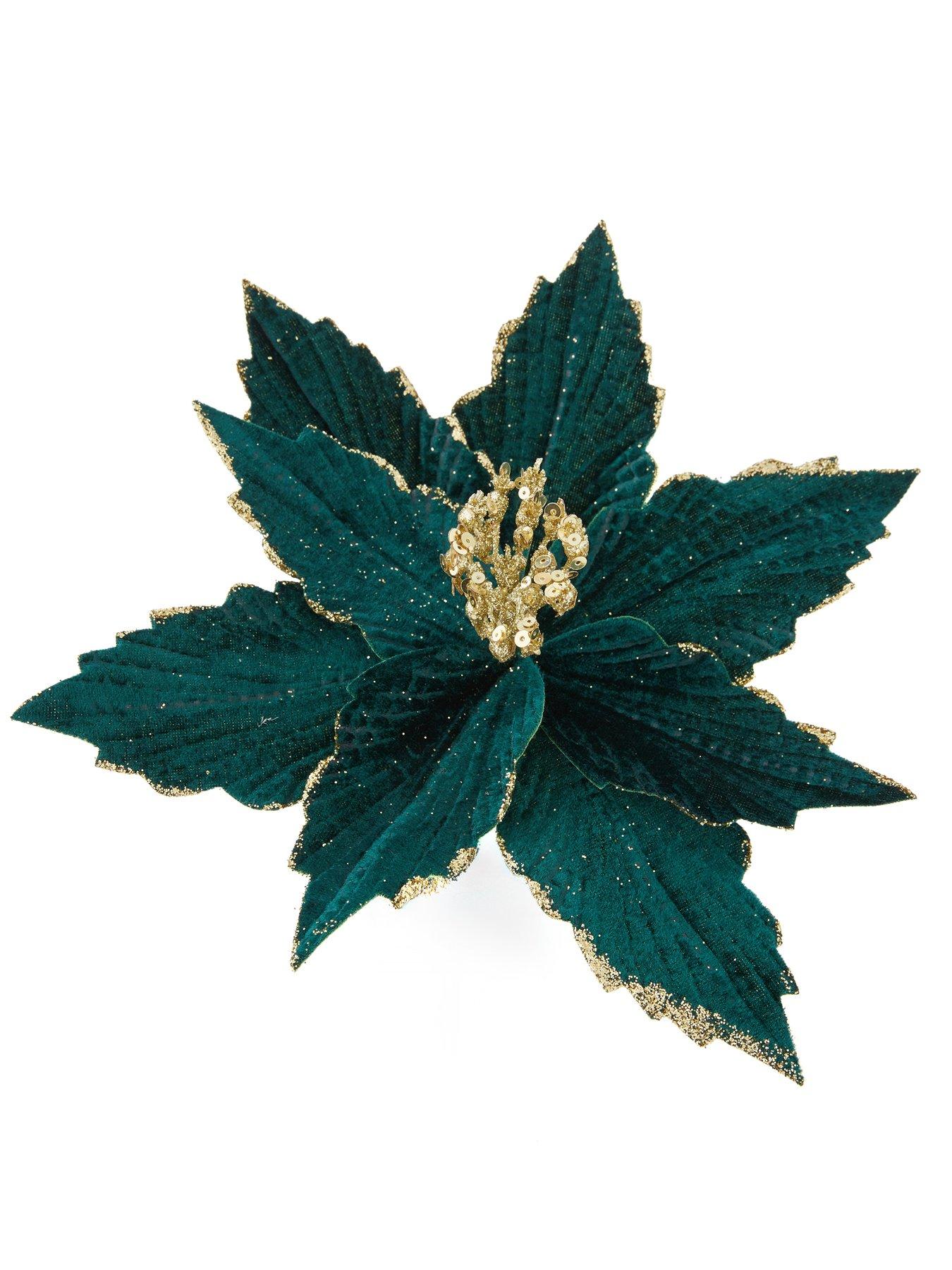 Image 3 of 4 of Festive Set of 4&nbsp;Green Poinsettia Stem Christmas Tree Decorations