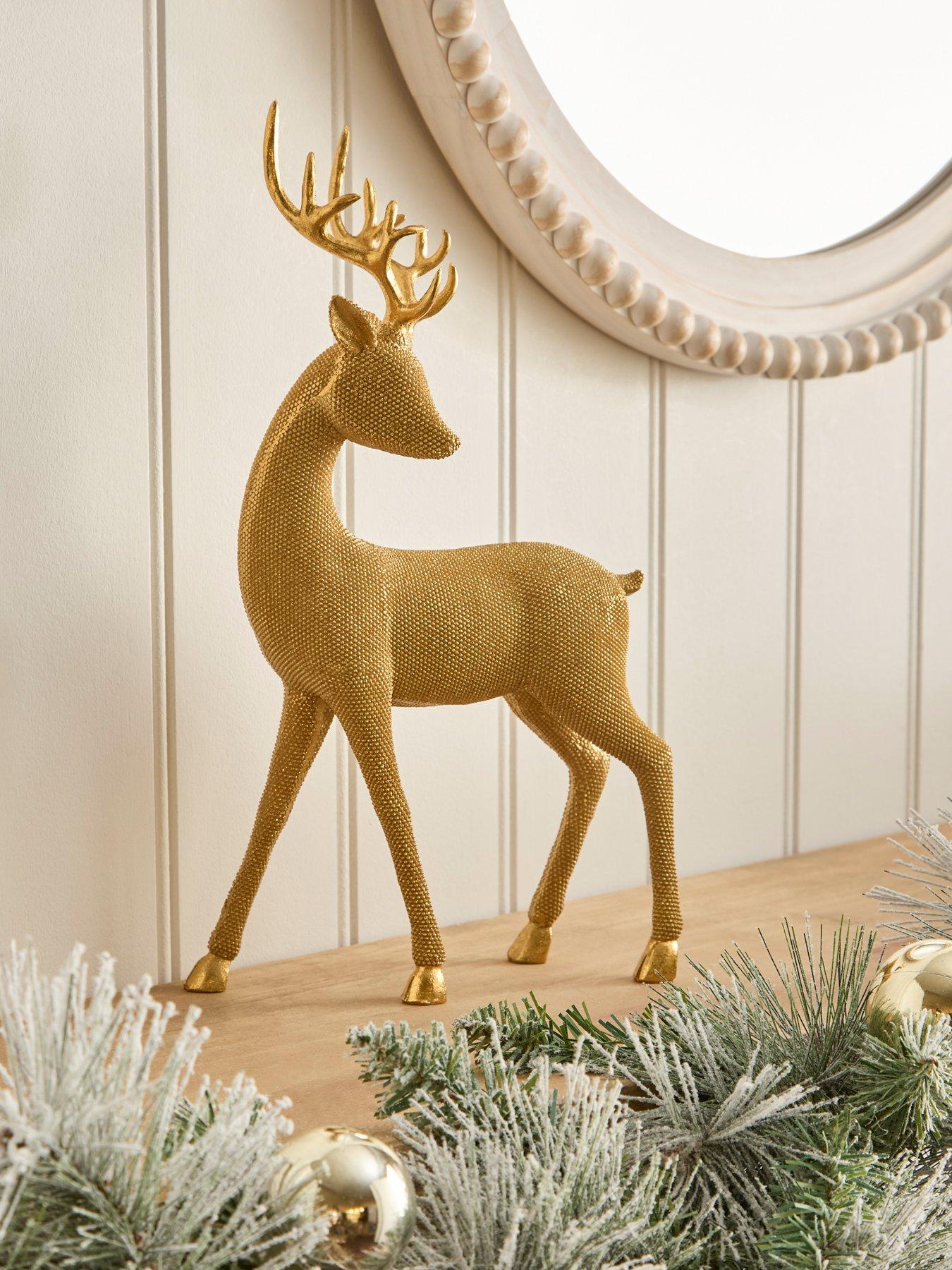Festive 34cm Gold Bead Reindeer