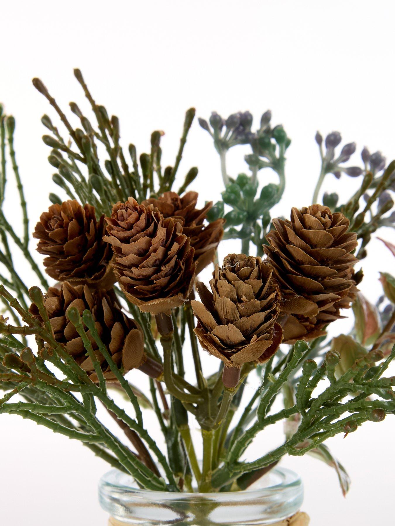 Image 4 of 5 of Festive Set of 2 x 18&nbsp;cm Mixed Green Christmas Foliage Cones in Glass