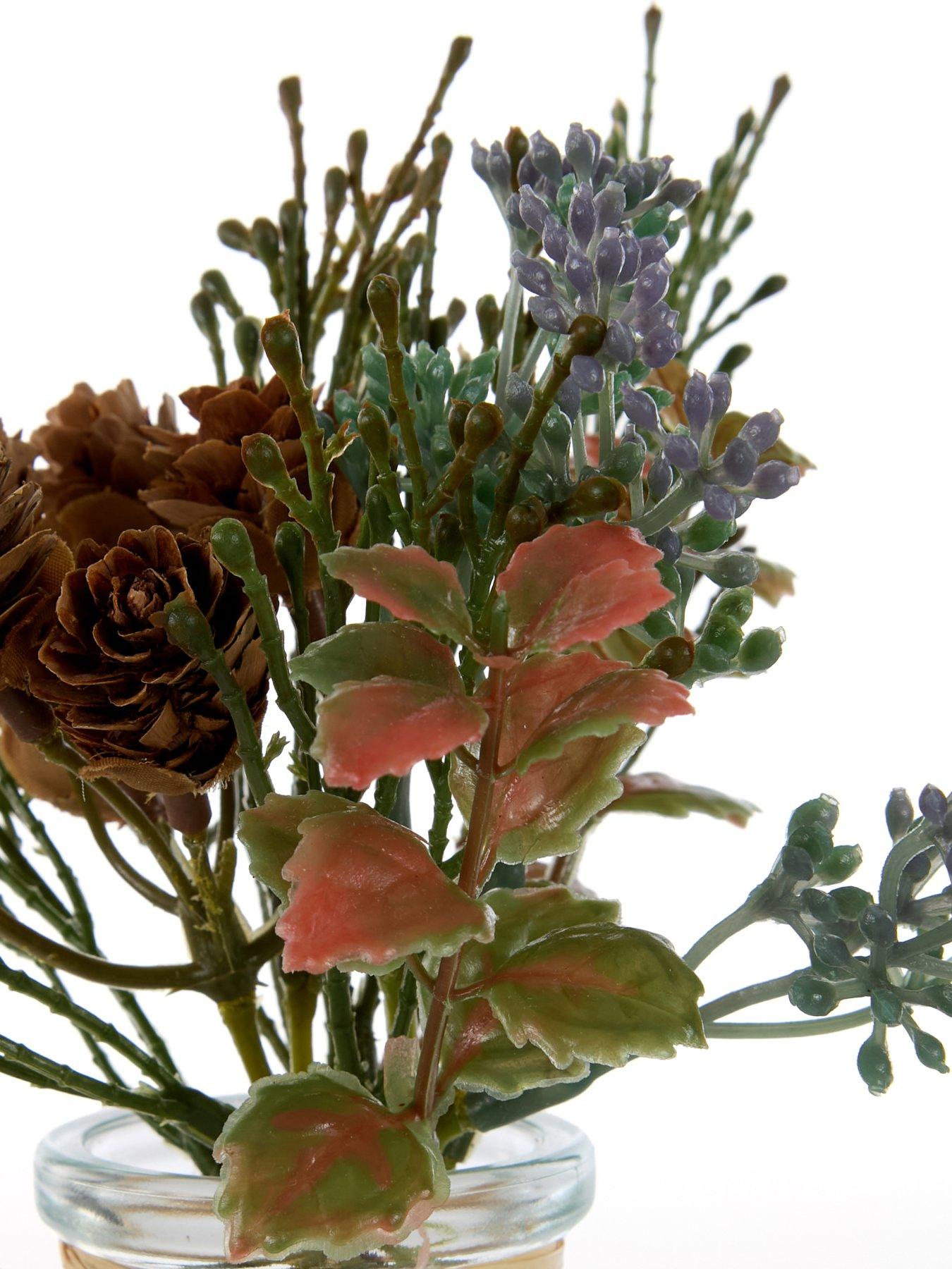Image 5 of 5 of Festive Set of 2 x 18&nbsp;cm Mixed Green Christmas Foliage Cones in Glass