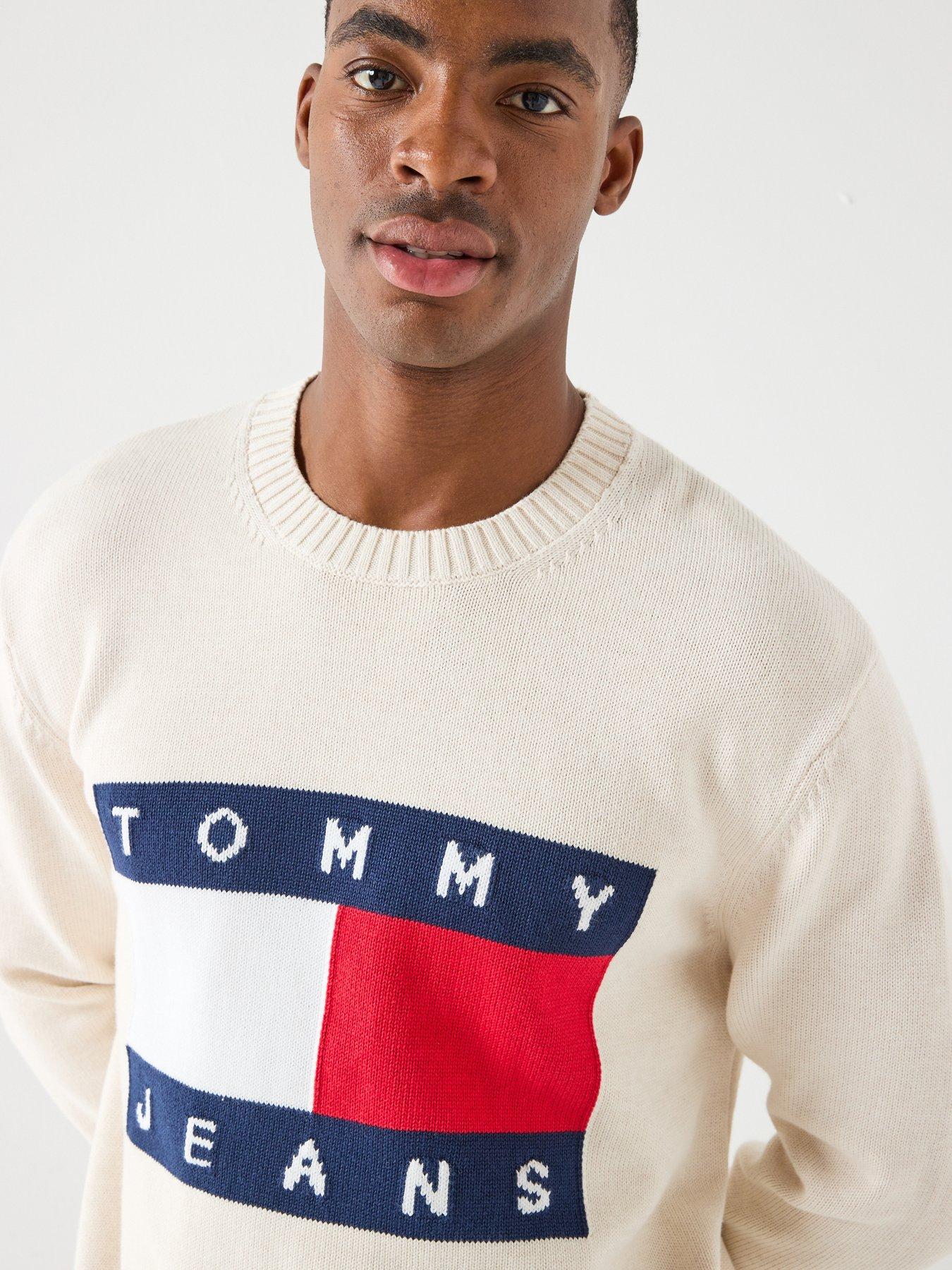 Image 4 of 6 of Tommy Jeans Flag Knitted Jumper - White