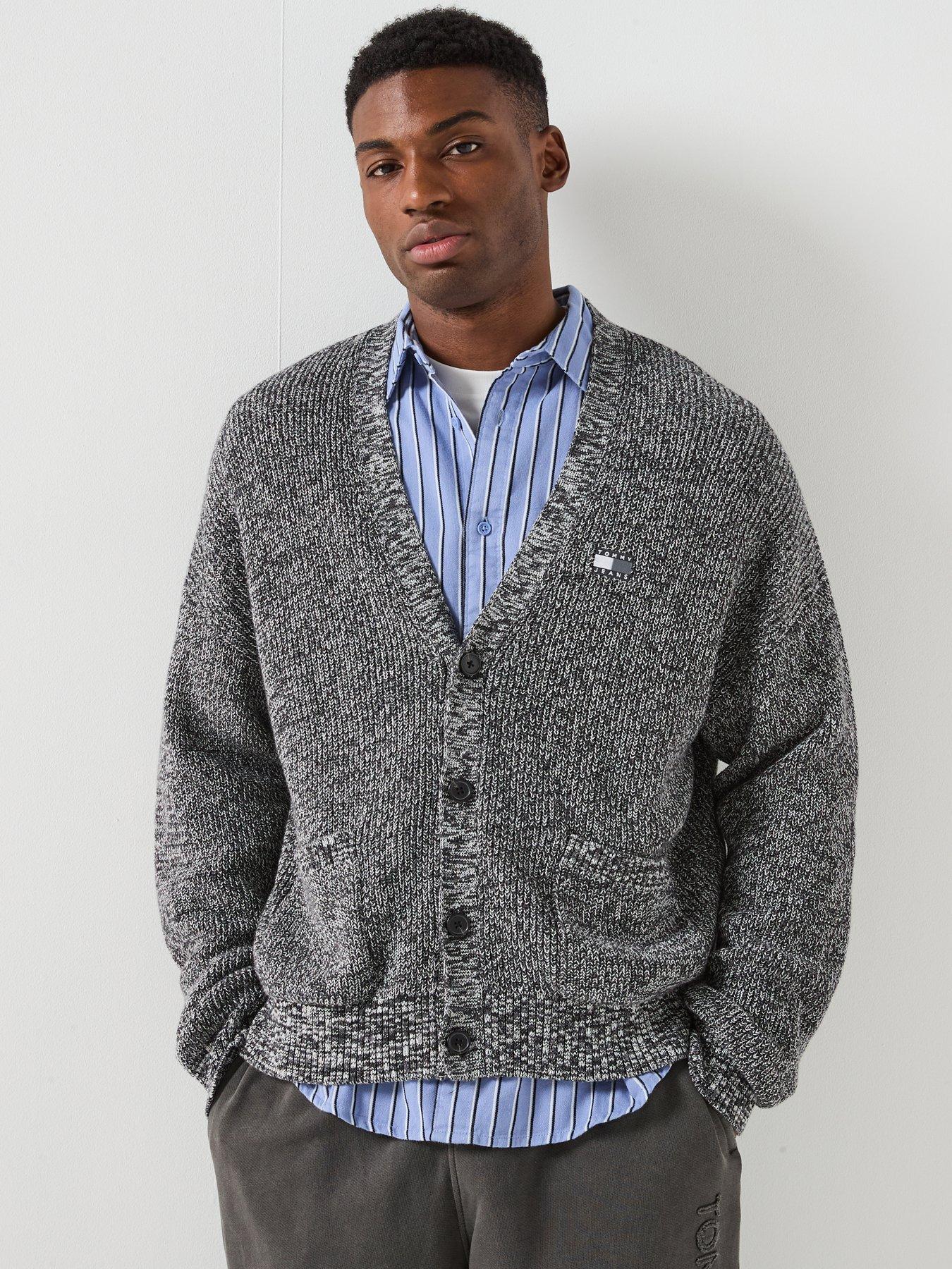  image of tommy-jeans-badge-knitted-cardigan-grey