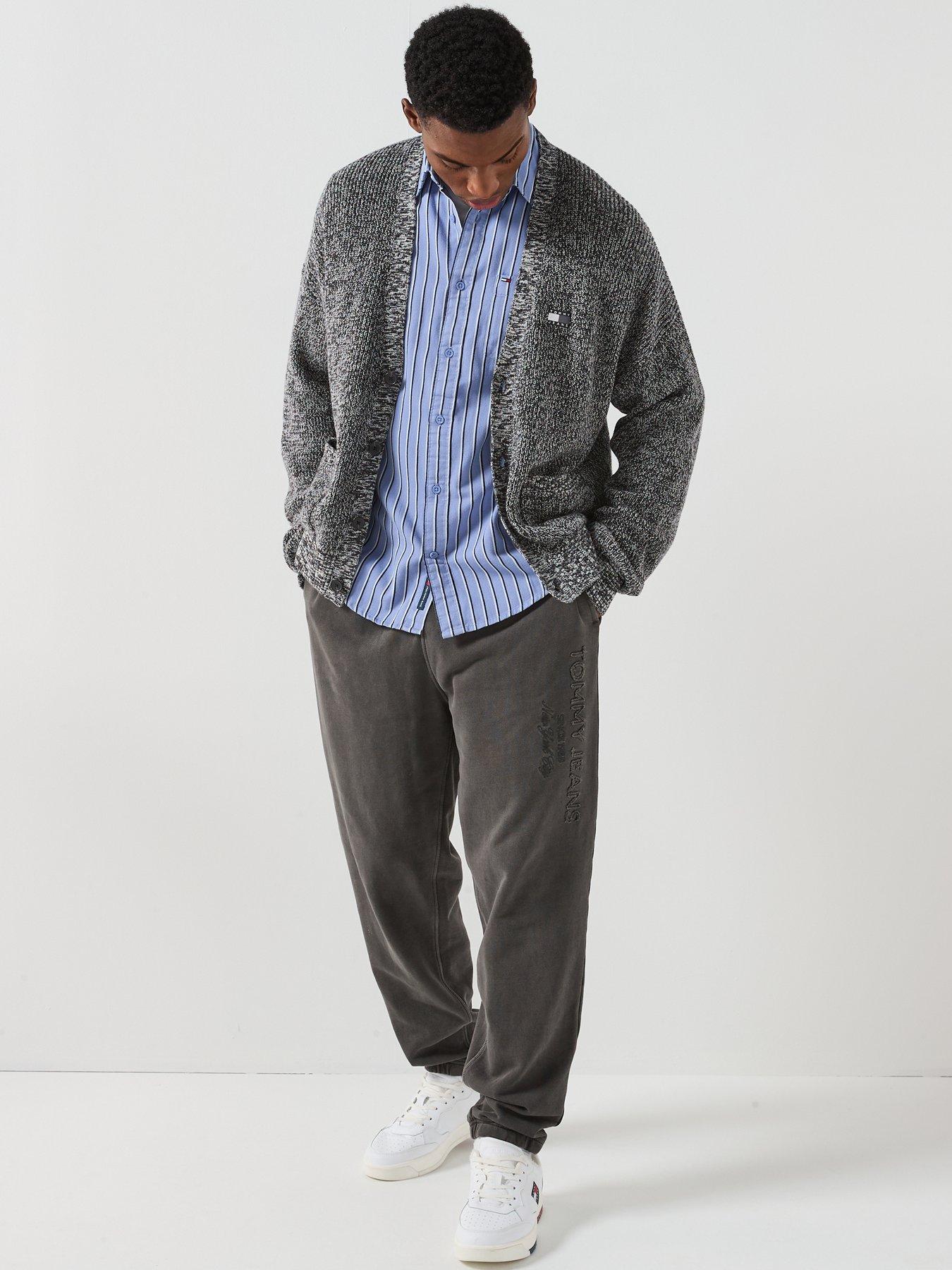  image of tommy-jeans-badge-knitted-cardigan-grey