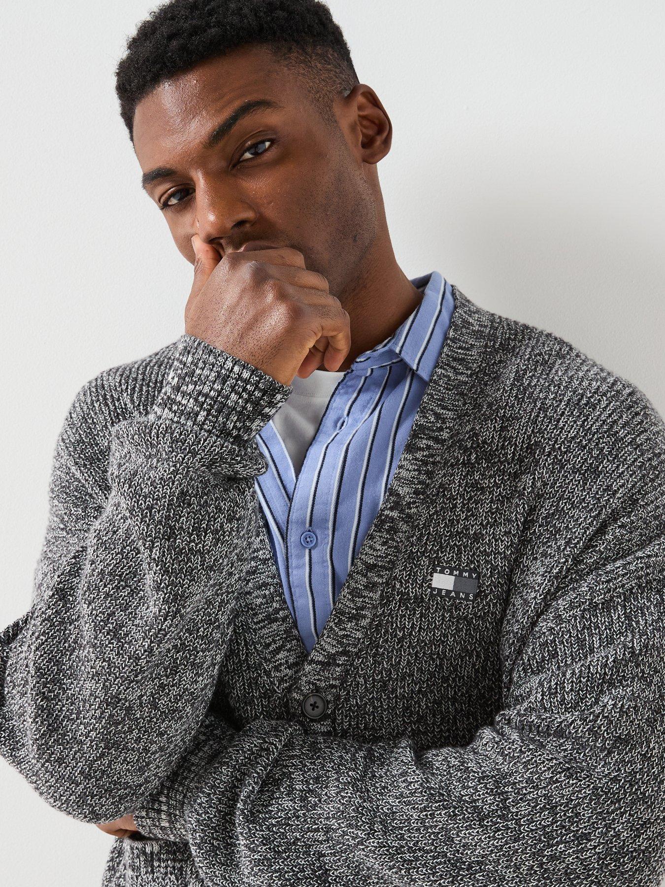  image of tommy-jeans-badge-knitted-cardigan-grey