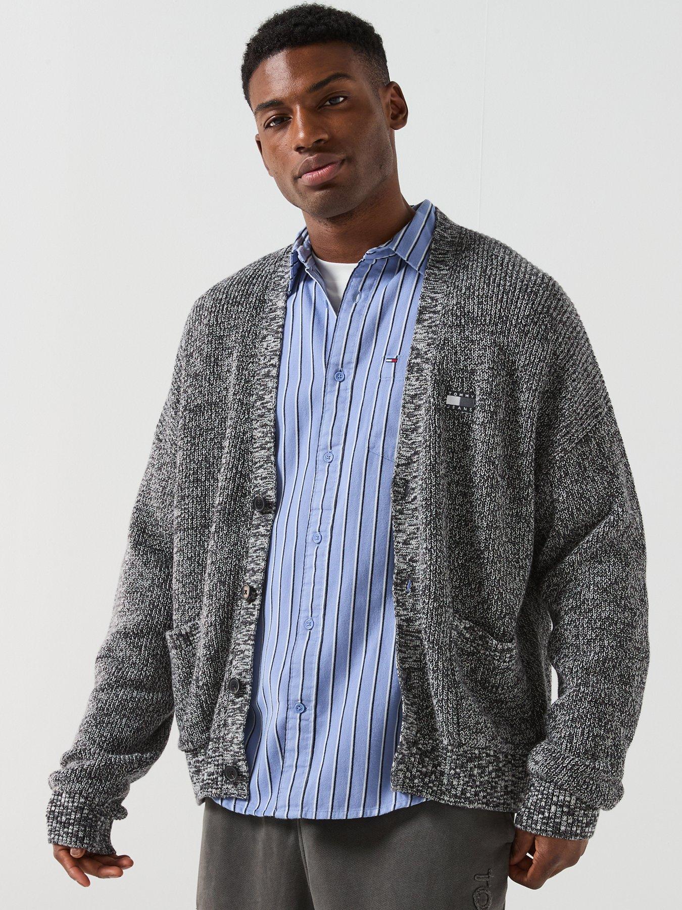  image of tommy-jeans-badge-knitted-cardigan-grey