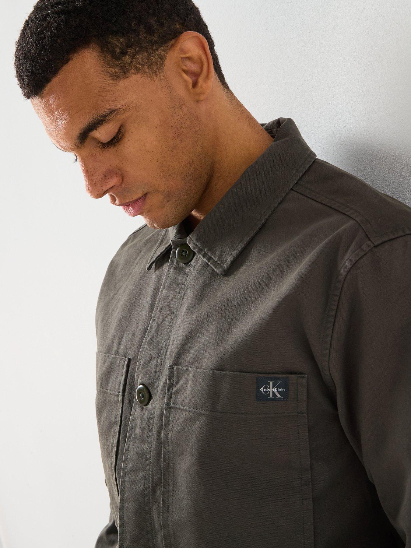  image of calvin-klein-jeans-long-sleeve-cotton-overshirt-khaki