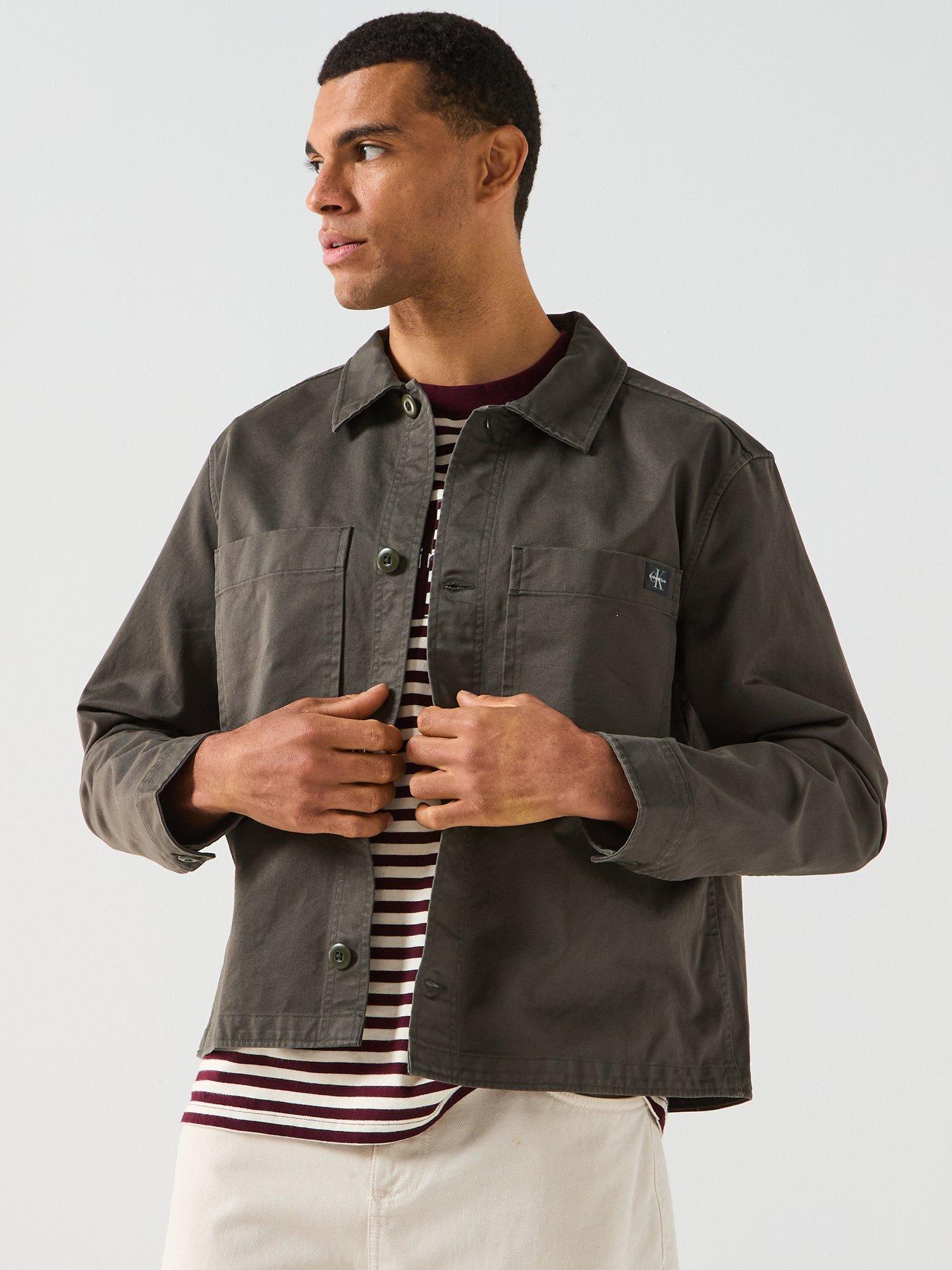  image of calvin-klein-jeans-long-sleeve-cotton-overshirt-khaki