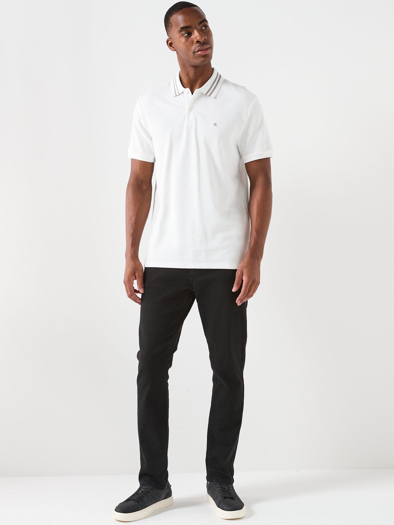  image of calvin-klein-jeans-monogram-tipped-slim-fit-polo-shirt-white