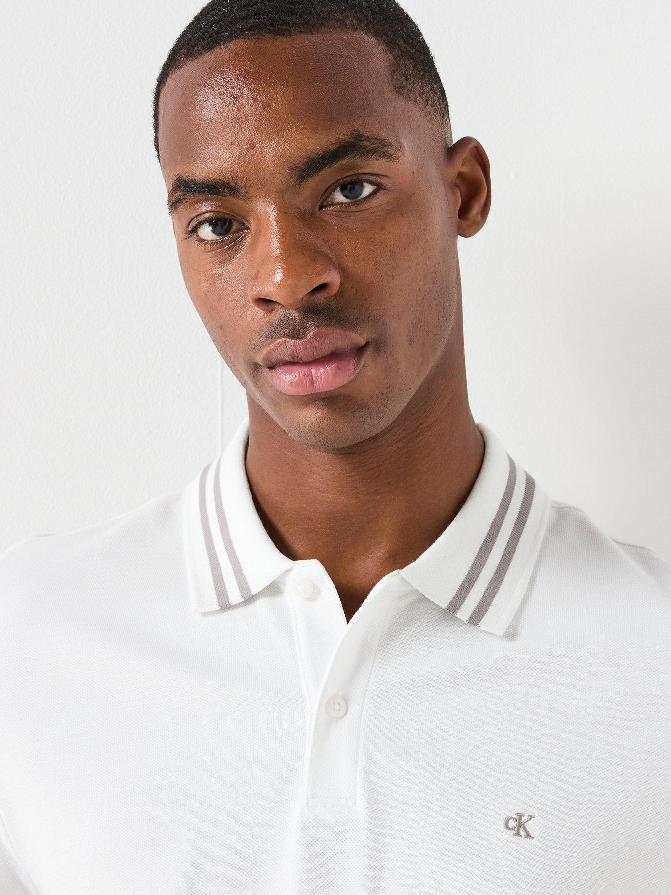  image of calvin-klein-jeans-monogram-tipped-slim-fit-polo-shirt-white