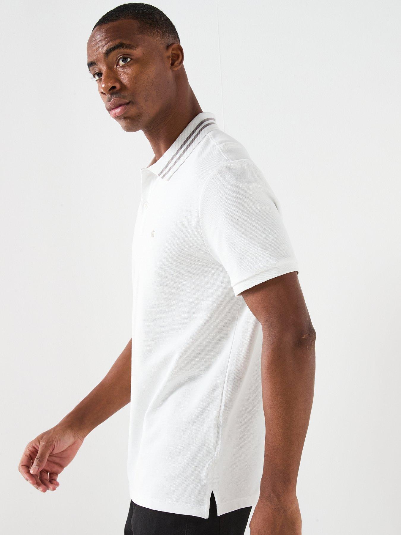  image of calvin-klein-jeans-monogram-tipped-slim-fit-polo-shirt-white