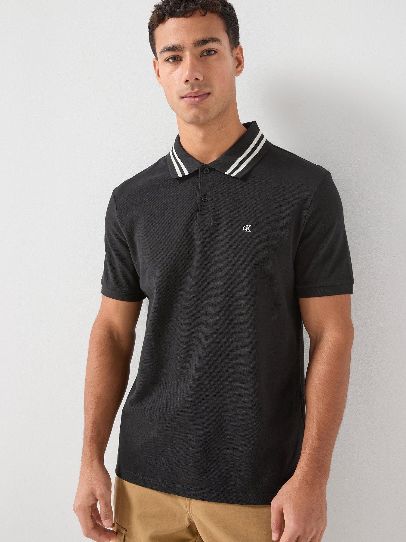 Image 1 of 4 of Calvin Klein Jeans Monogram Tipped Slim Fit Polo Shirt - Black