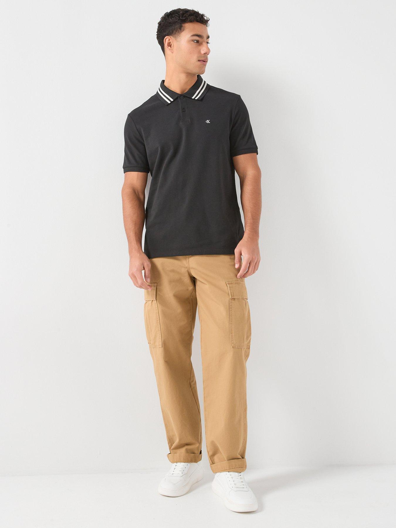 Image 3 of 4 of Calvin Klein Jeans Monogram Tipped Slim Fit Polo Shirt - Black