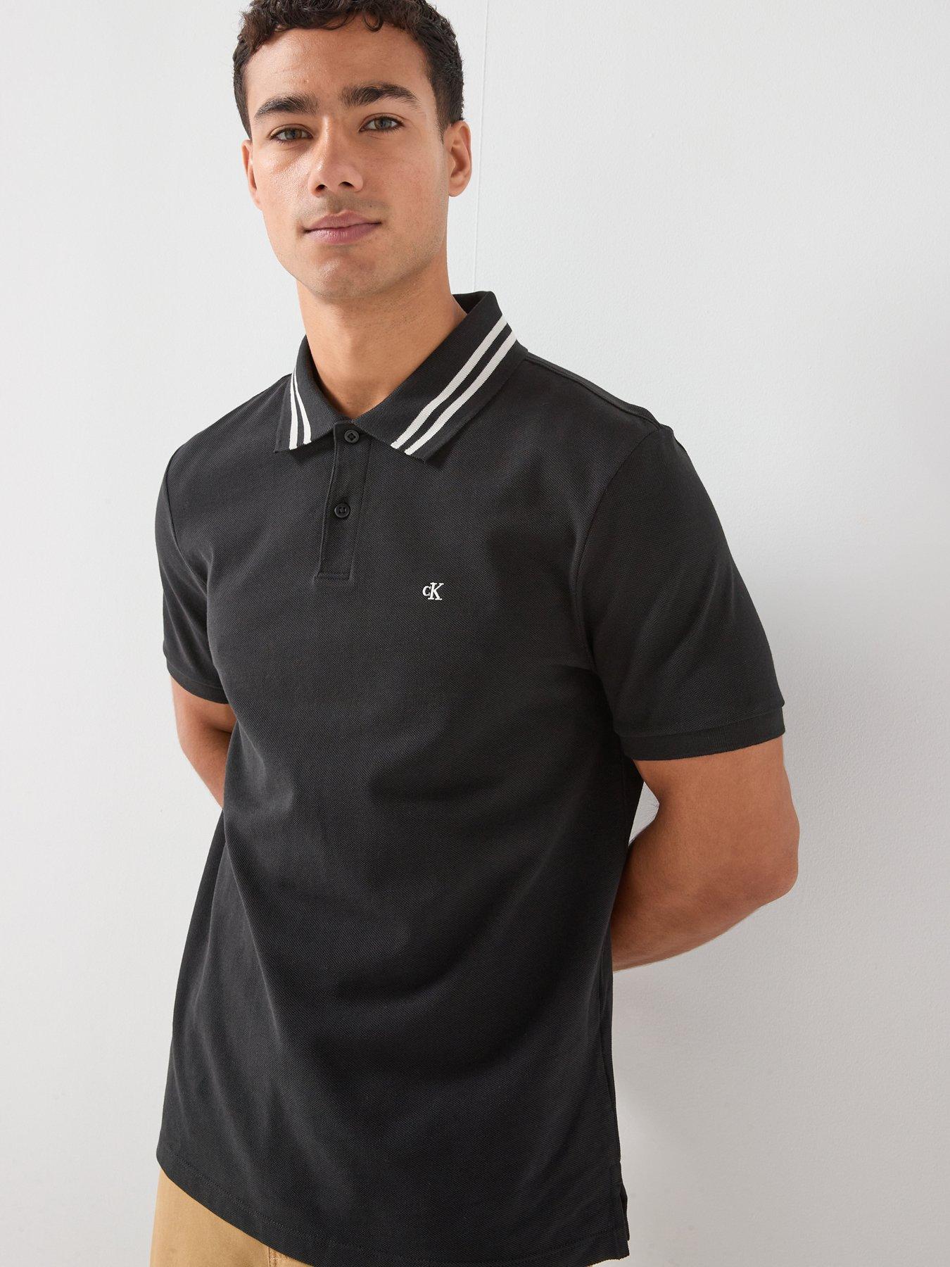 Image 4 of 4 of Calvin Klein Jeans Monogram Tipped Slim Fit Polo Shirt - Black
