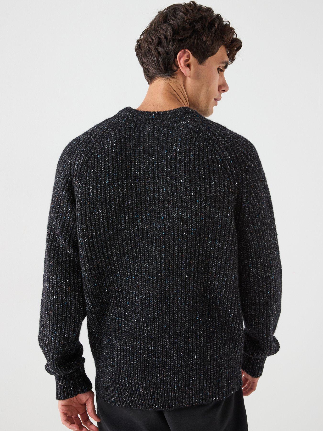  image of calvin-klein-jeans-novelty-yarn-raglan-crew-knitted-jumper-black