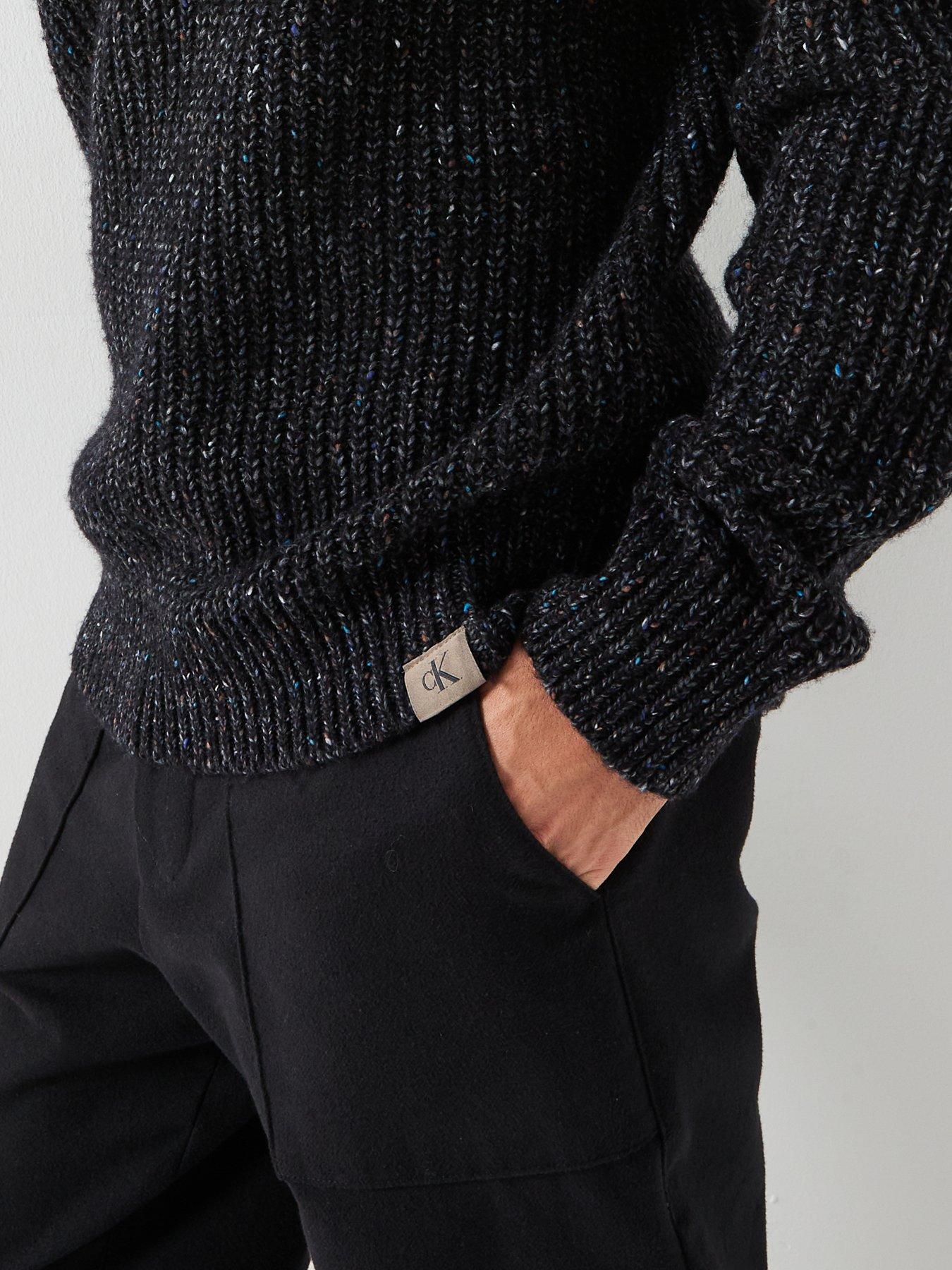  image of calvin-klein-jeans-novelty-yarn-raglan-crew-knitted-jumper-black
