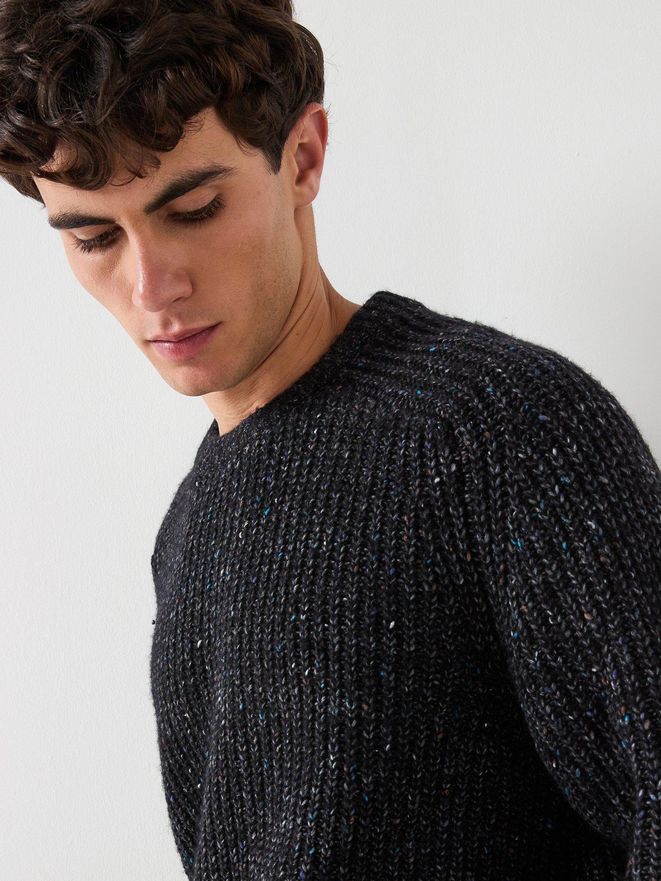  image of calvin-klein-jeans-novelty-yarn-raglan-crew-knitted-jumper-black