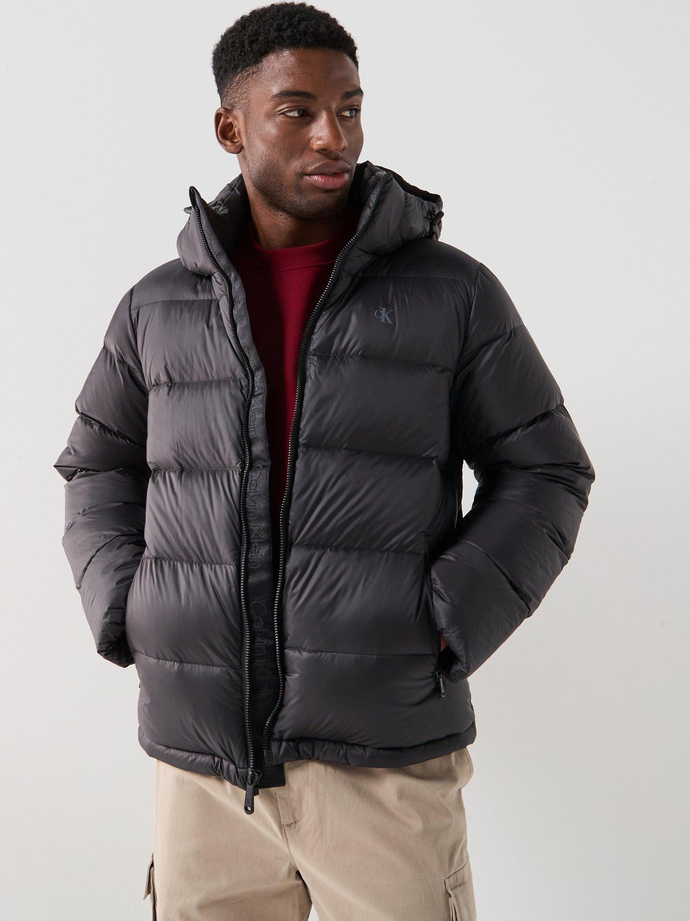 Image 1 of 6 of Calvin Klein Jeans Nylon Zip Off Hood Down Quilted Jacket - Black