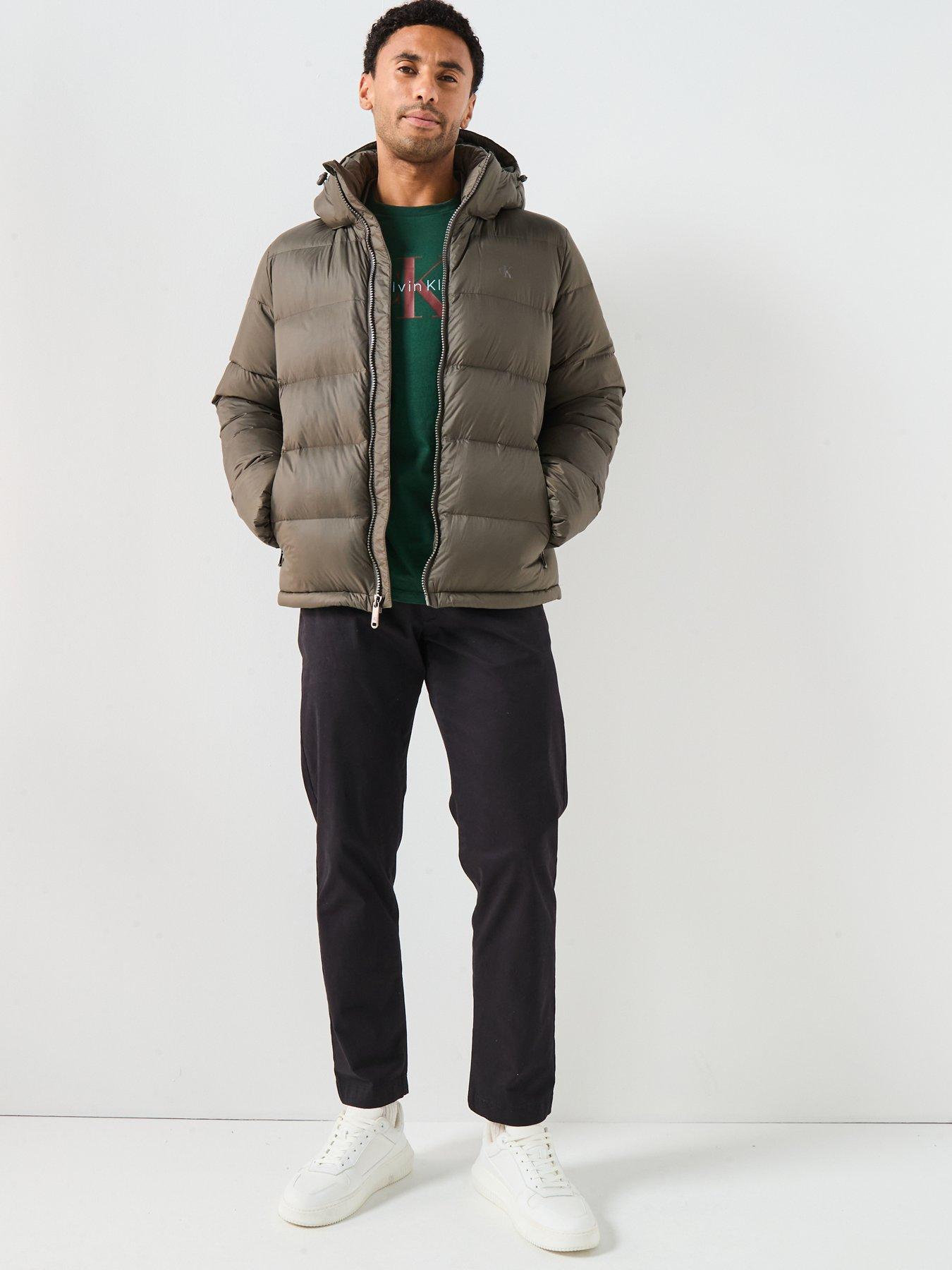 Image 3 of 6 of Calvin Klein Jeans Nylon Zip Off Hood Down Quilted Jacket - Green