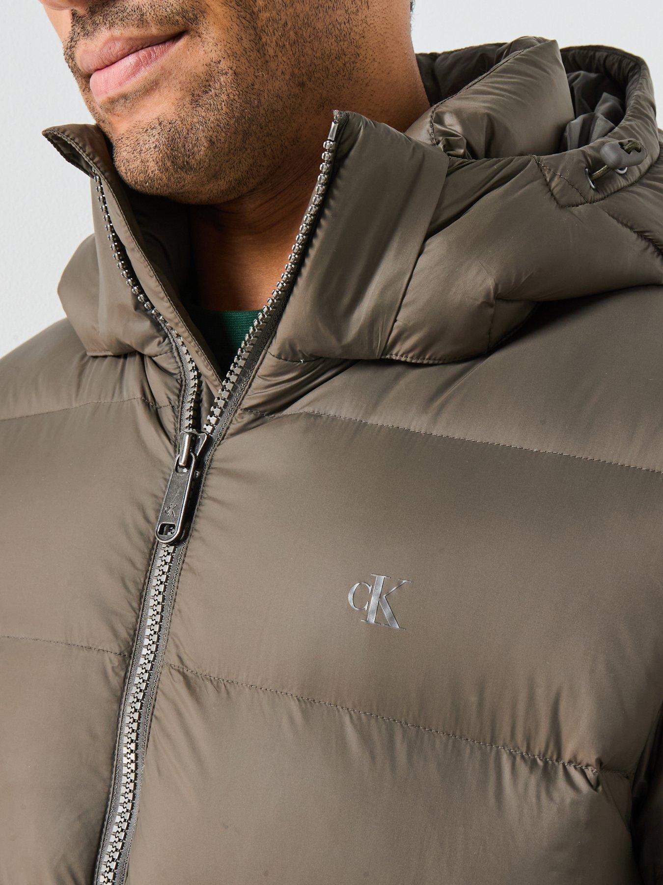 Image 4 of 6 of Calvin Klein Jeans Nylon Zip Off Hood Down Quilted Jacket - Green