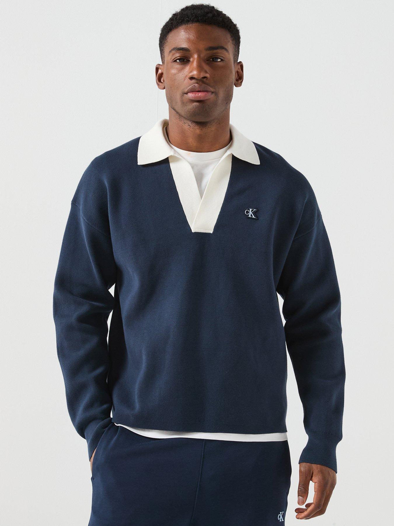 Calvin Klein Jeans Ls Solid Oversized Johnny Collar Knitted Jumper - Navy