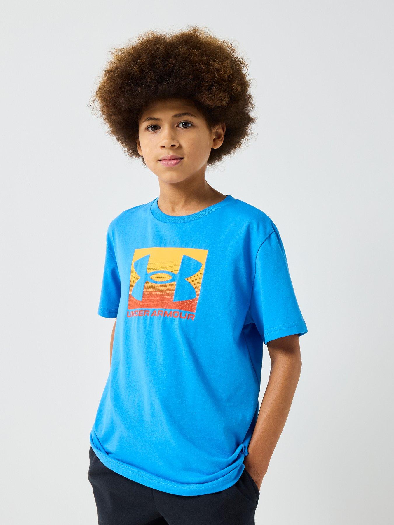 UNDER ARMOUR Junior Boys Training Boxed Logo Sports T-Shirt - Blue