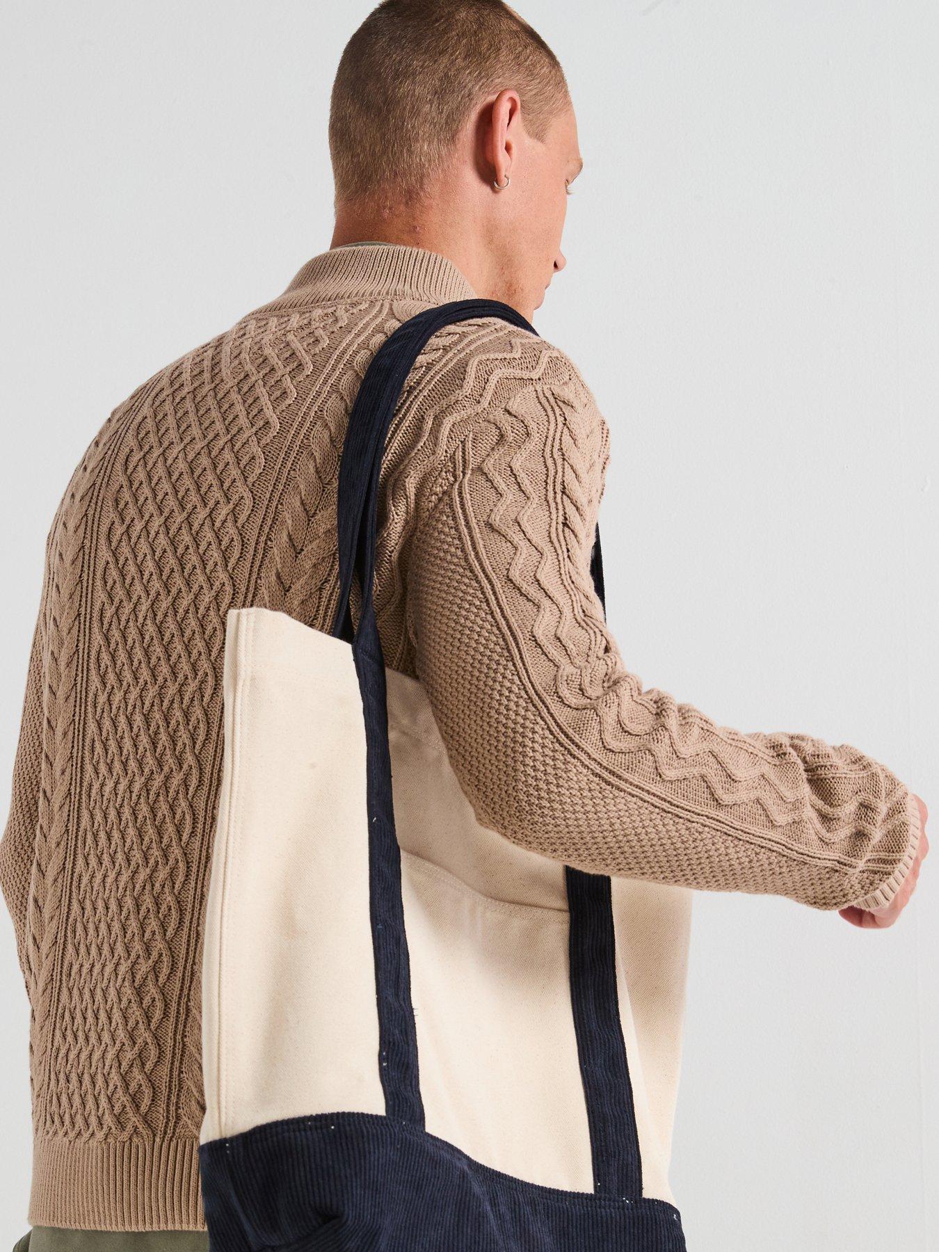 Image 5 of 5 of Tommy Jeans Slim Badge Cable Quarter Zip Knitted Jumper - Beige