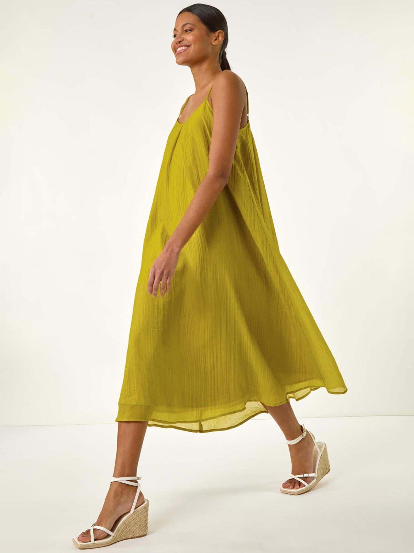 undefined Textured Pleat Swing Midi Dress - Green