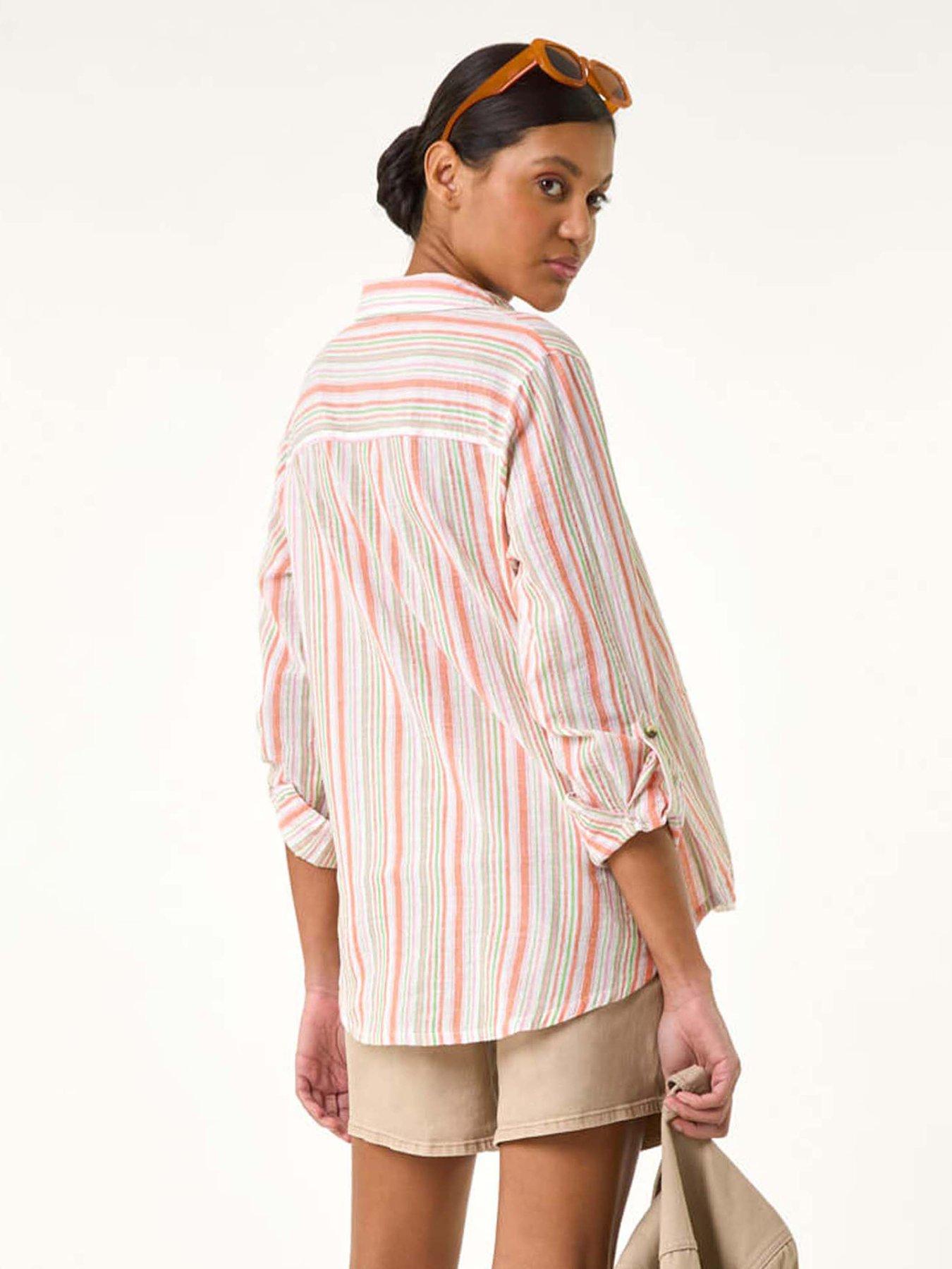  image of roman-vertical-stripe-collared-shirt-orange