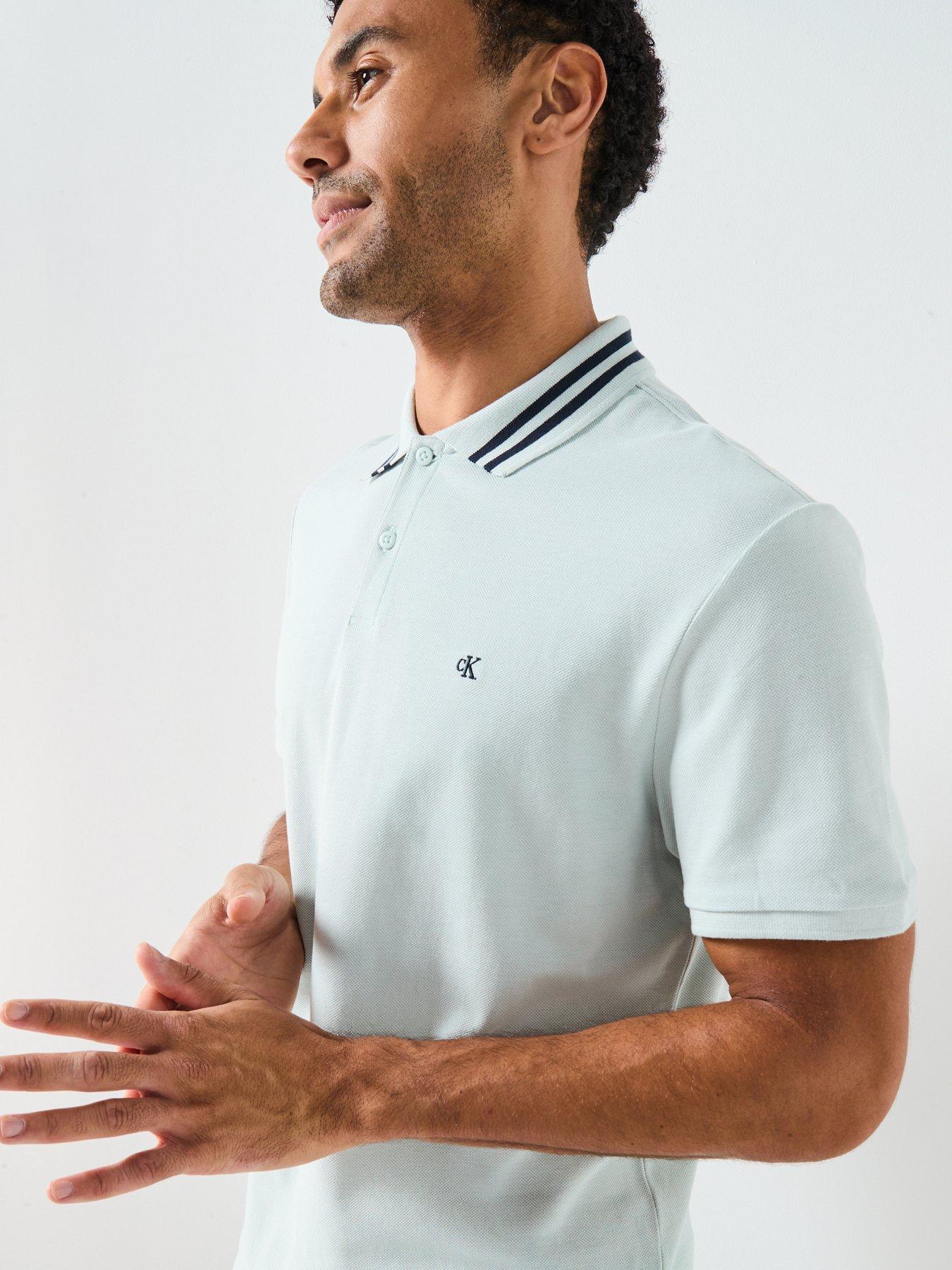  image of calvin-klein-jeans-monogram-pique-tipped-polo-shirt-navy