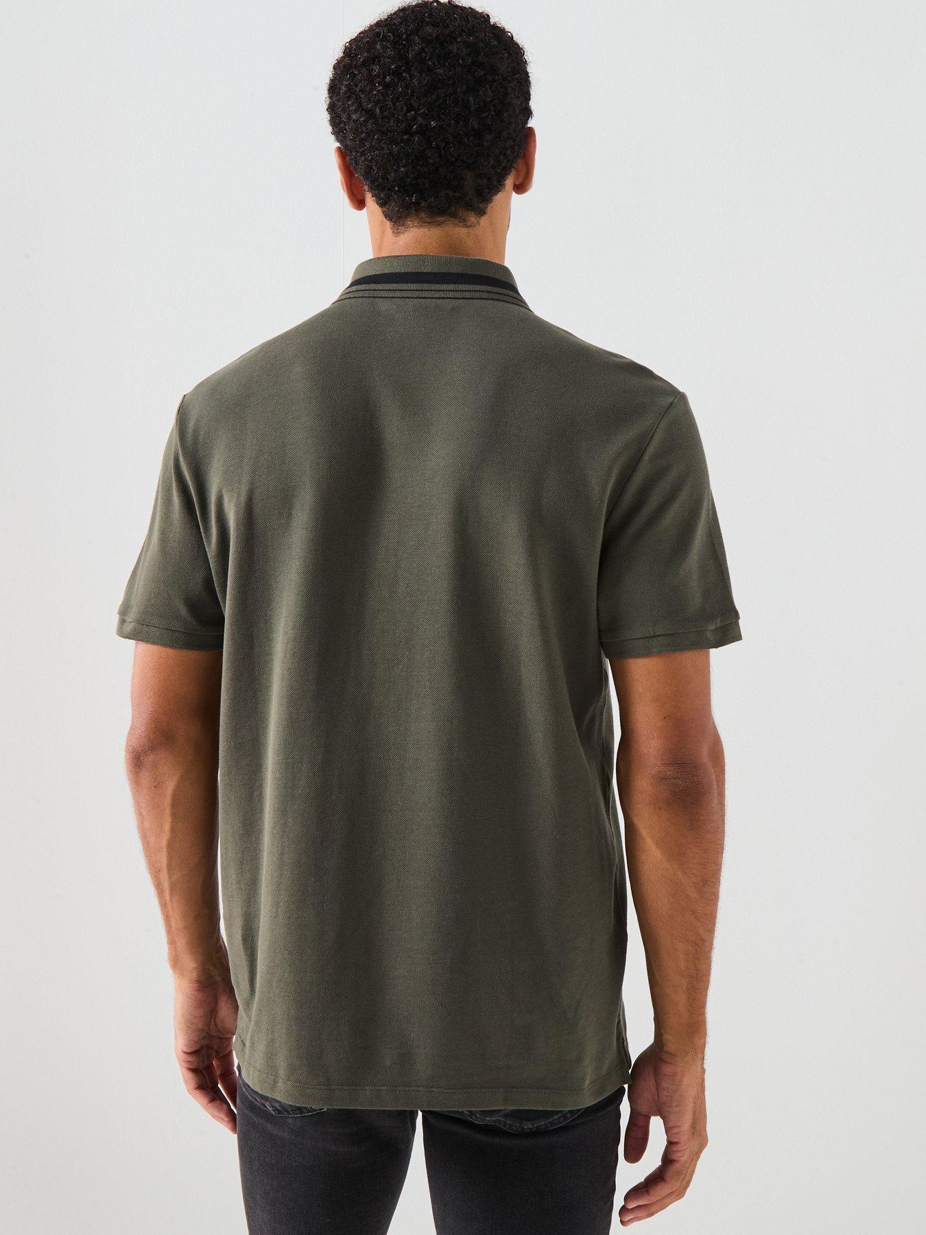  image of calvin-klein-jeans-short-sleeve-monogram-pique-tipped-polo-shirt-green