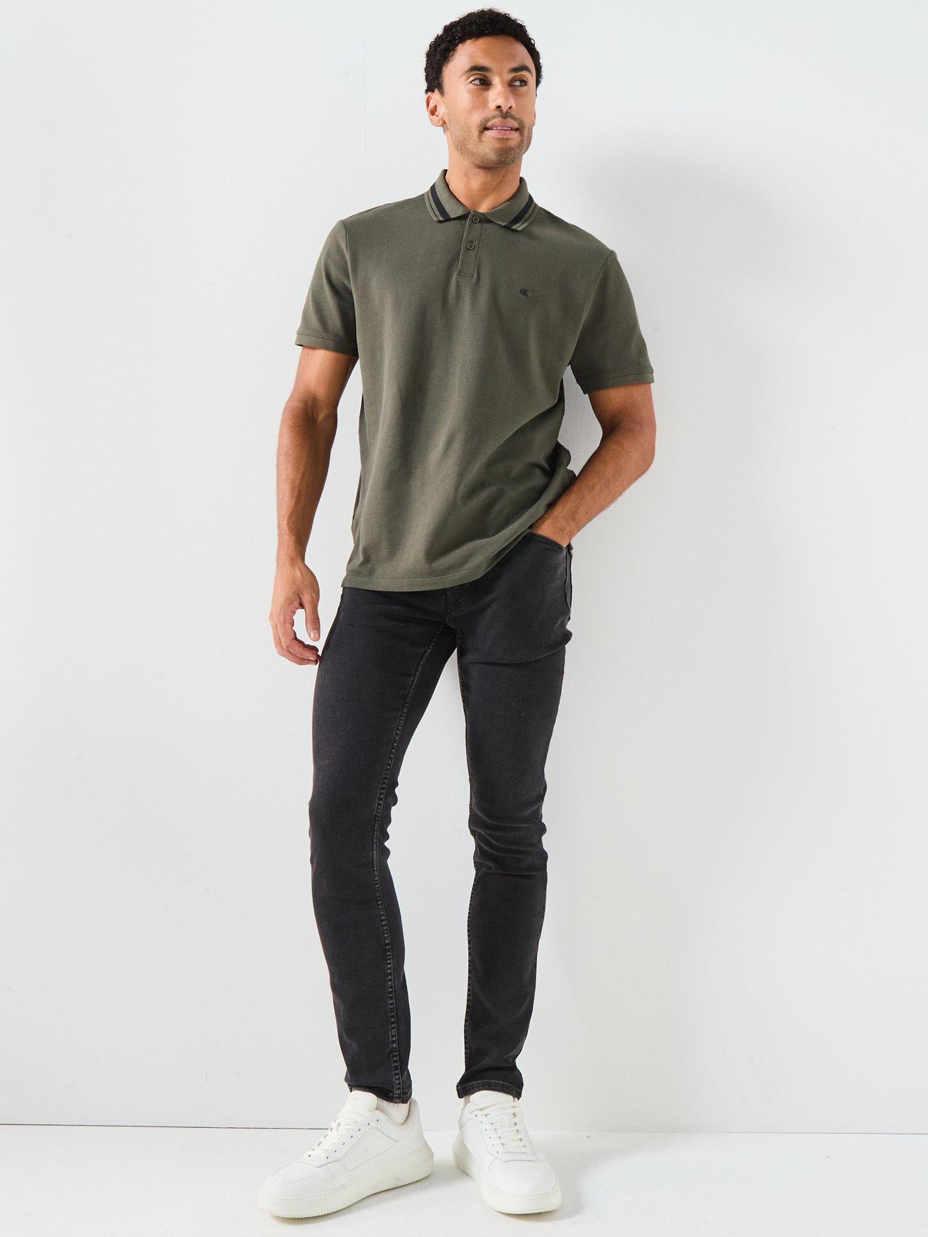  image of calvin-klein-jeans-short-sleeve-monogram-pique-tipped-polo-shirt-green