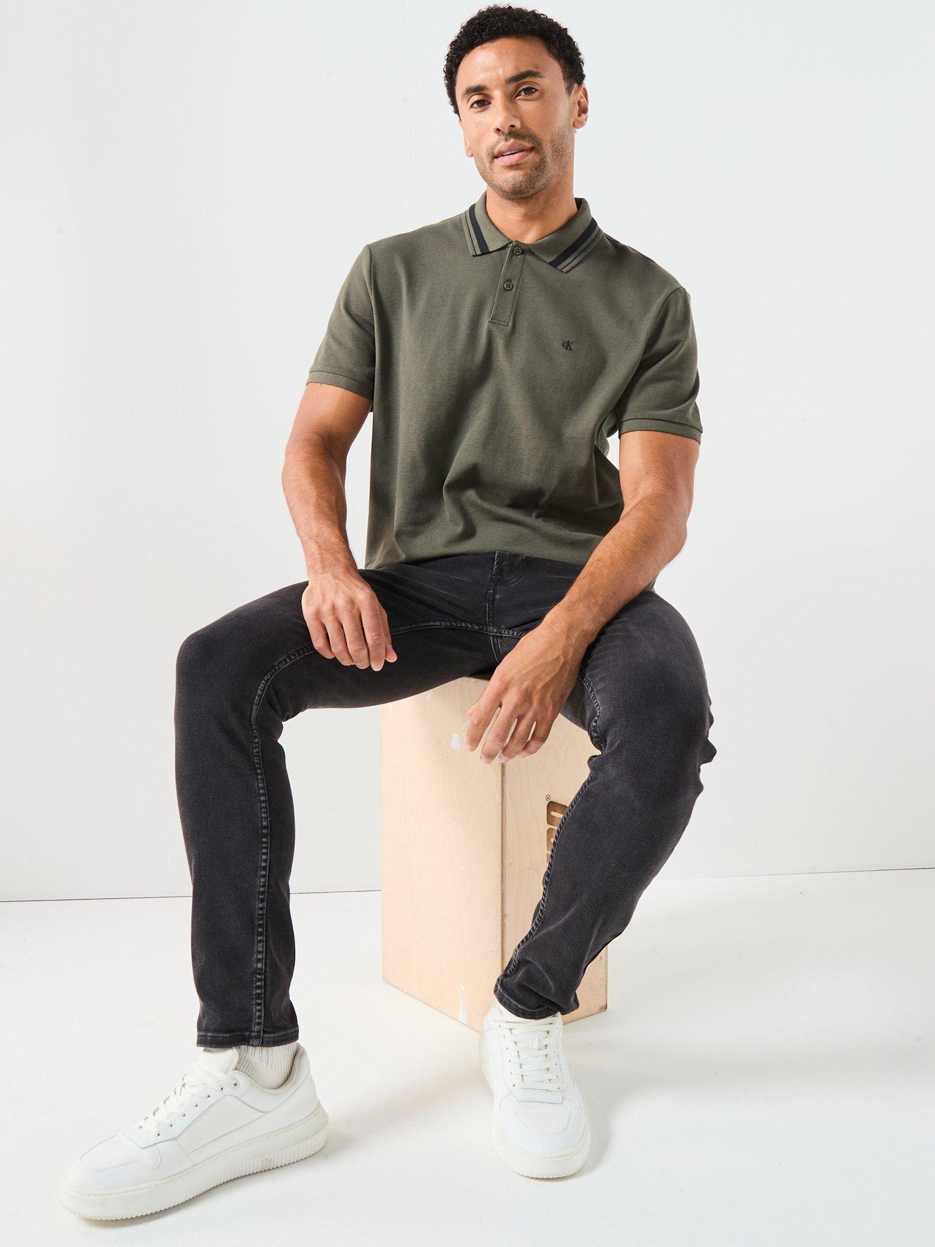  image of calvin-klein-jeans-short-sleeve-monogram-pique-tipped-polo-shirt-green