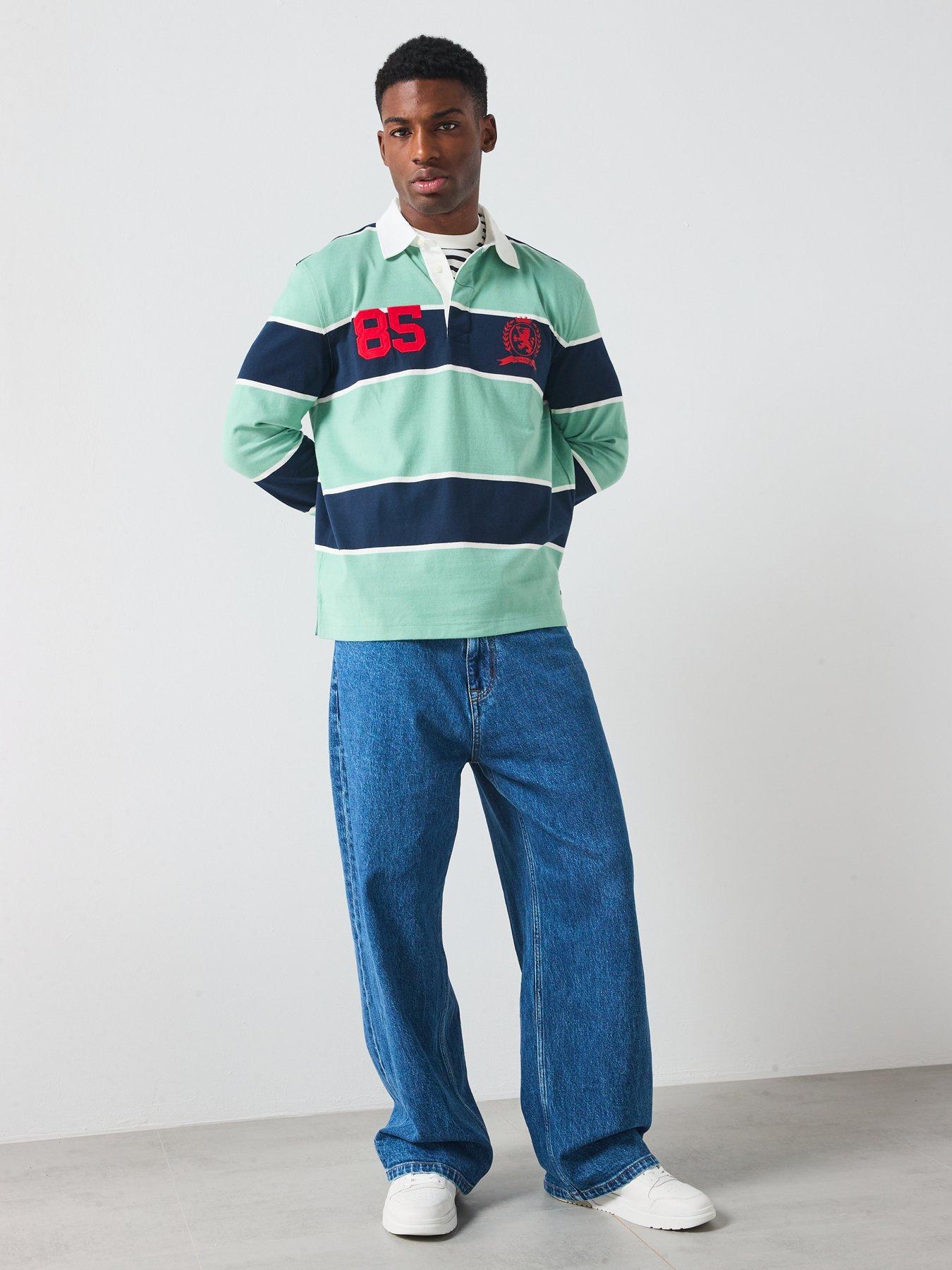 Image 3 of 6 of Tommy Jeans Regular Fit Rugger Stripe Long Sleeve Polo Shirt - Green