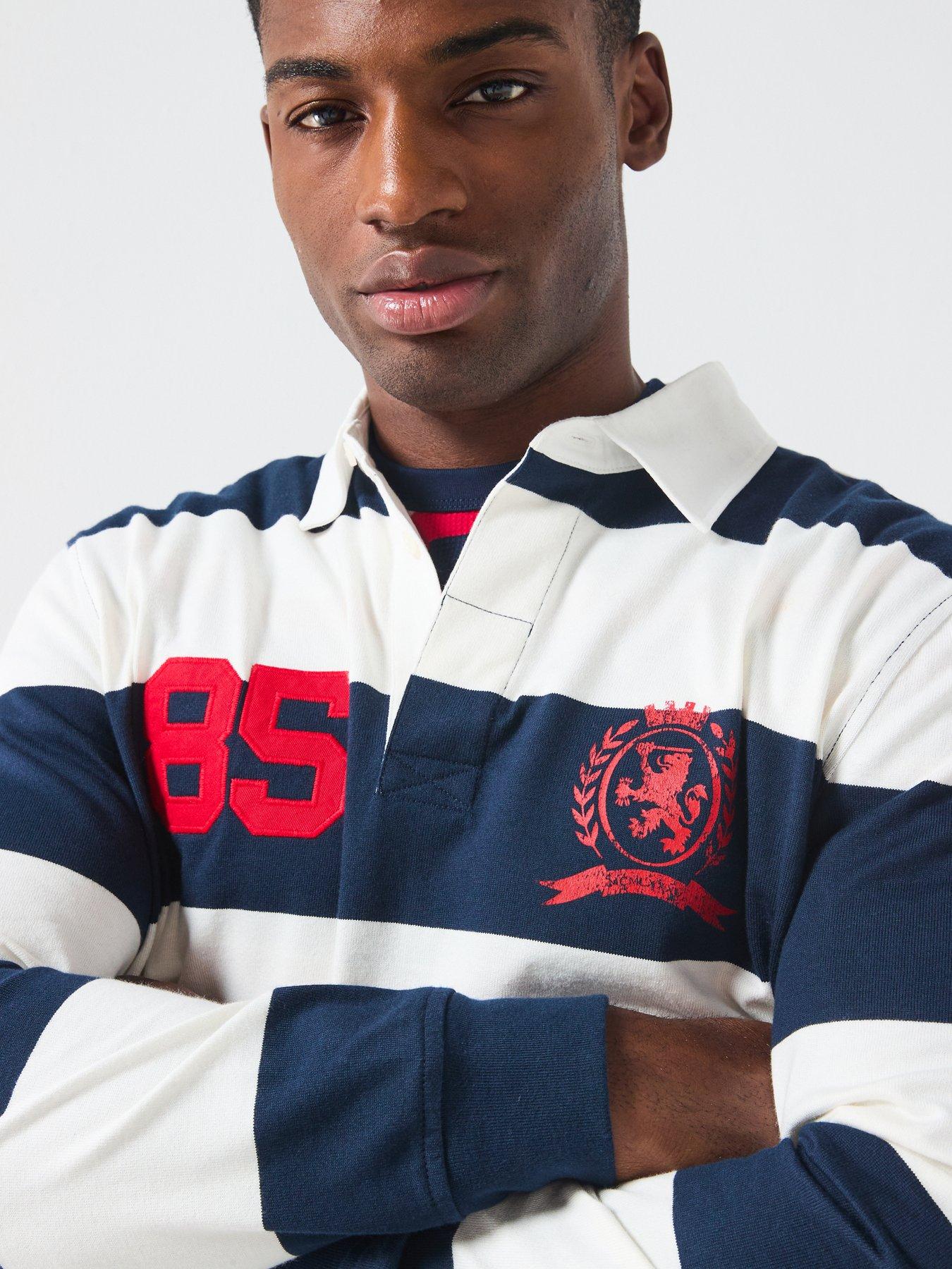 Image 5 of 6 of Tommy Jeans Rugger Stripe Long Sleeve Polo Shirt - Navy