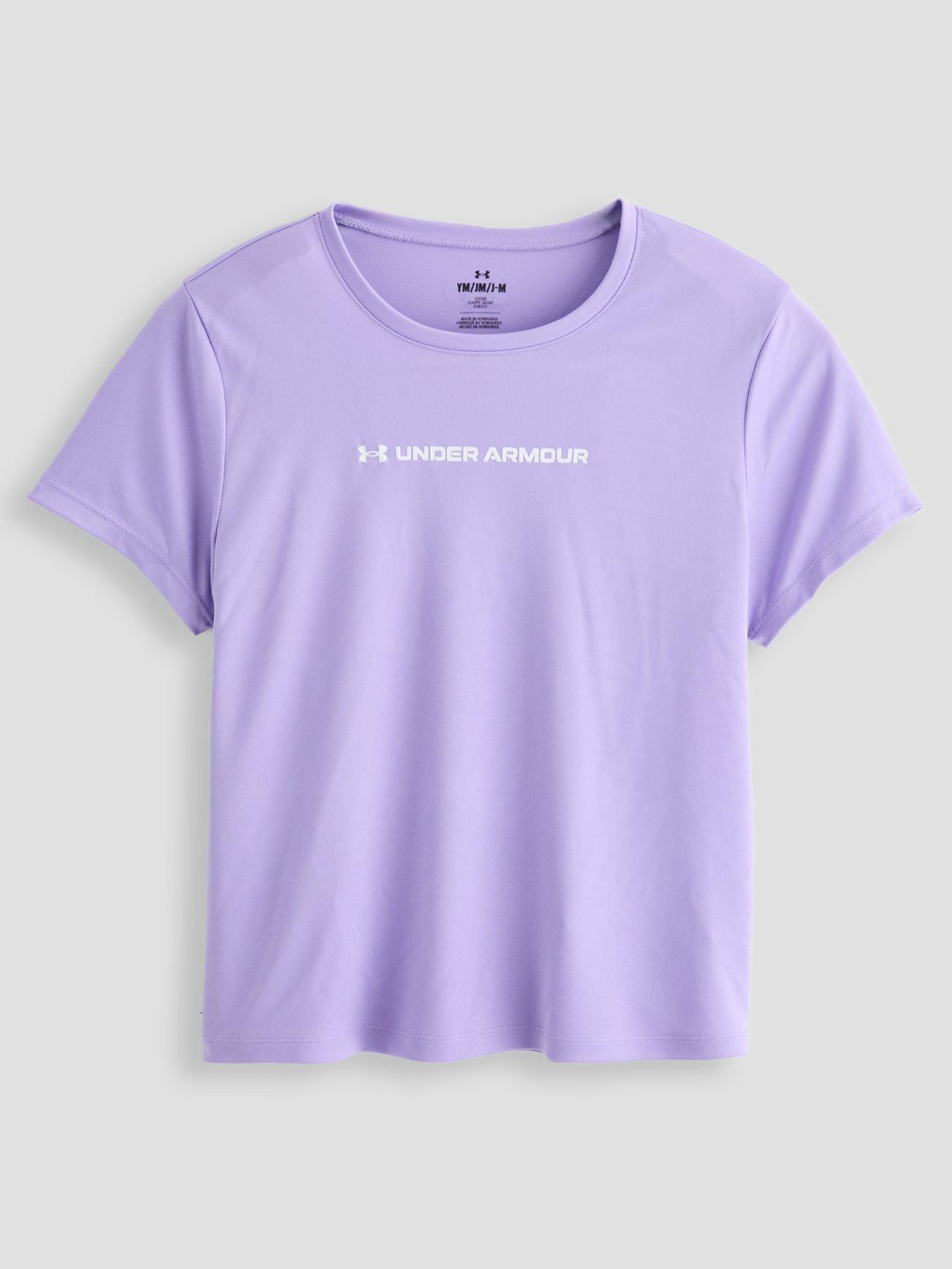 Image 1 of 4 of UNDER ARMOUR Junior Girls Training Tech Wordmark Graphic T-Shirt - Purple