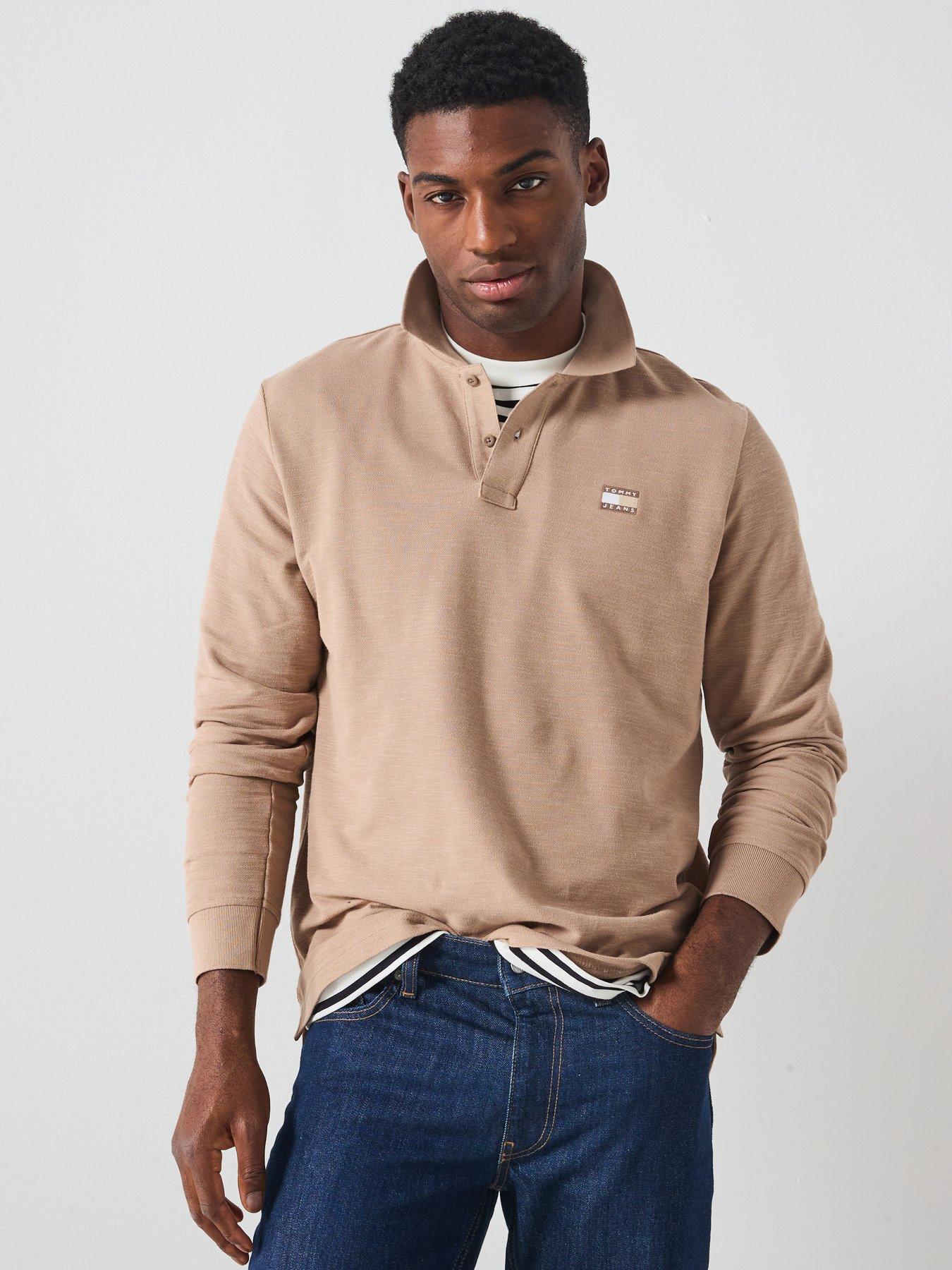 Image 1 of 6 of Tommy Jeans Long Sleeve Polo Shirt - Beige