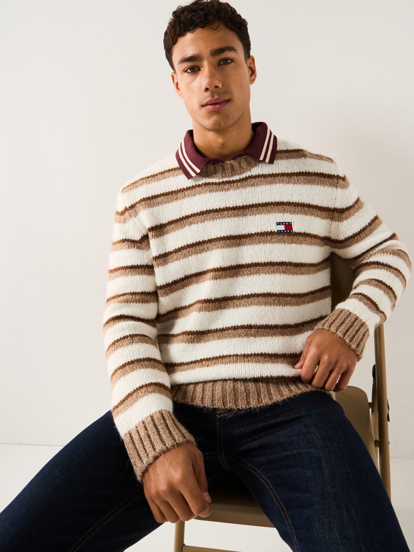Tommy Jeans Regular Stripe Badge Knitted Jumper - Beige