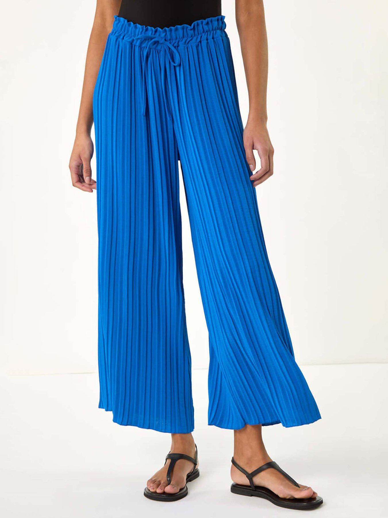 Roman Pleated Wide Leg Culottes - Blue