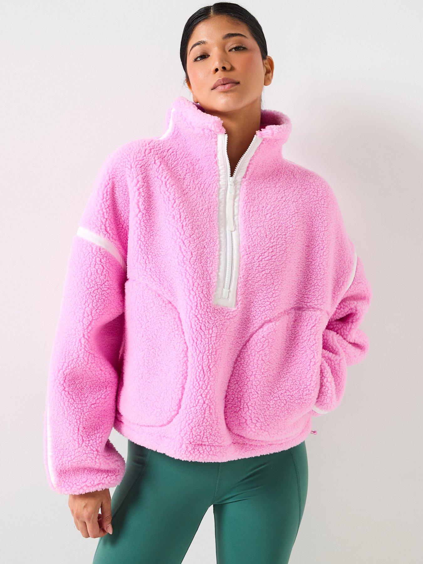 front image of gym-coffee-womens-training-industry-half-zip-pink